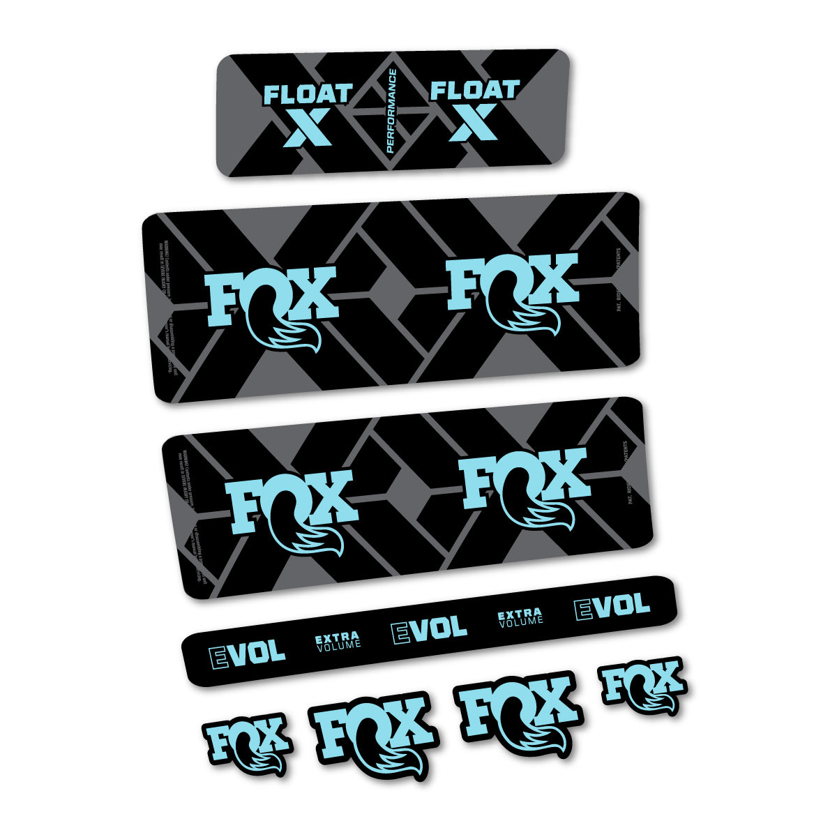 Stickers for Fox Float X Performance 2027, Rear Shock vinyl decals - Sky Blue