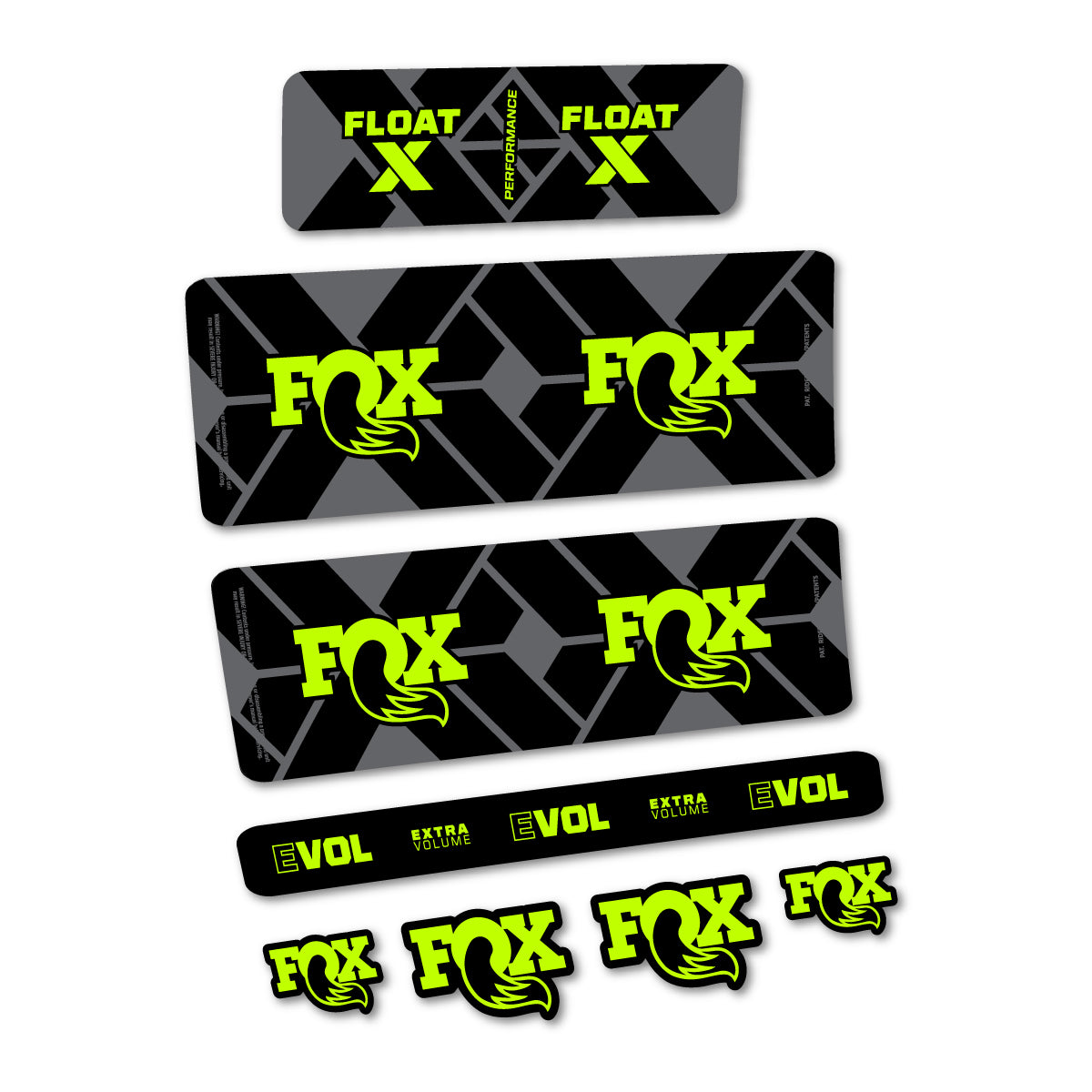 Stickers for Fox Float X Performance 2027, Rear Shock vinyl decals - Lime Neon
