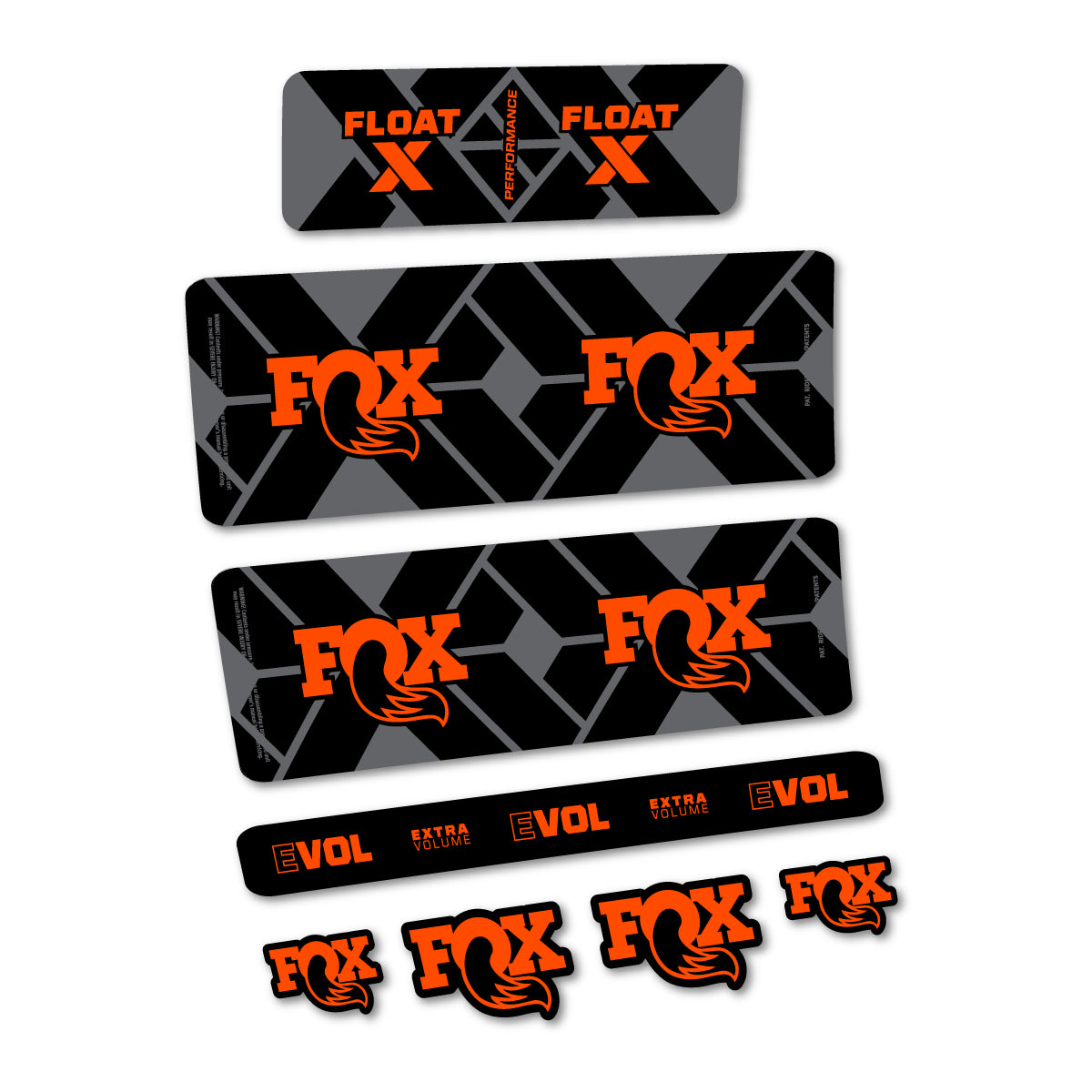 Stickers for Fox Float X Performance 2027, Rear Shock vinyl decals - Orange Neon