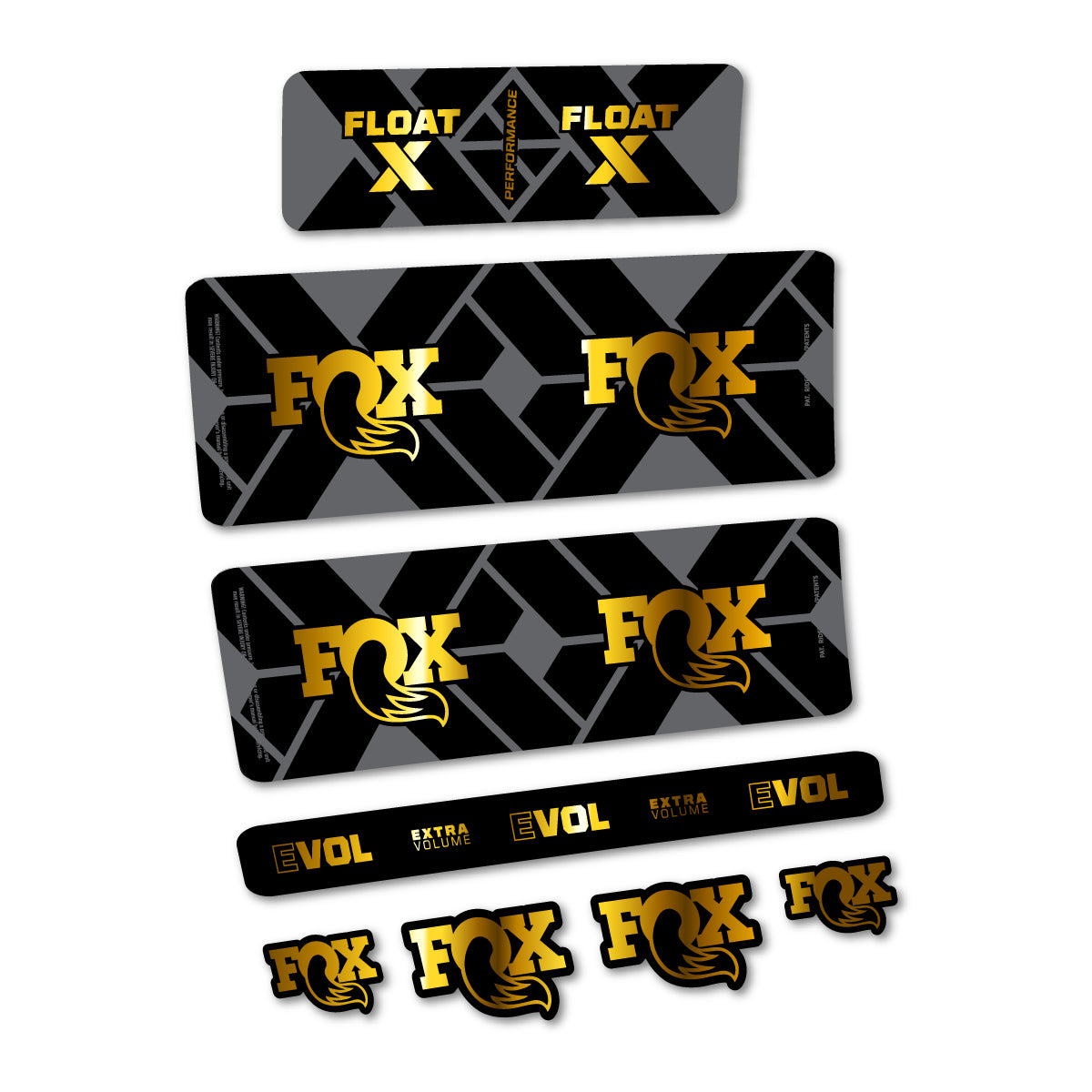 Stickers for Fox Float X Performance 2027, Rear Shock vinyl decals - Chrome Gold