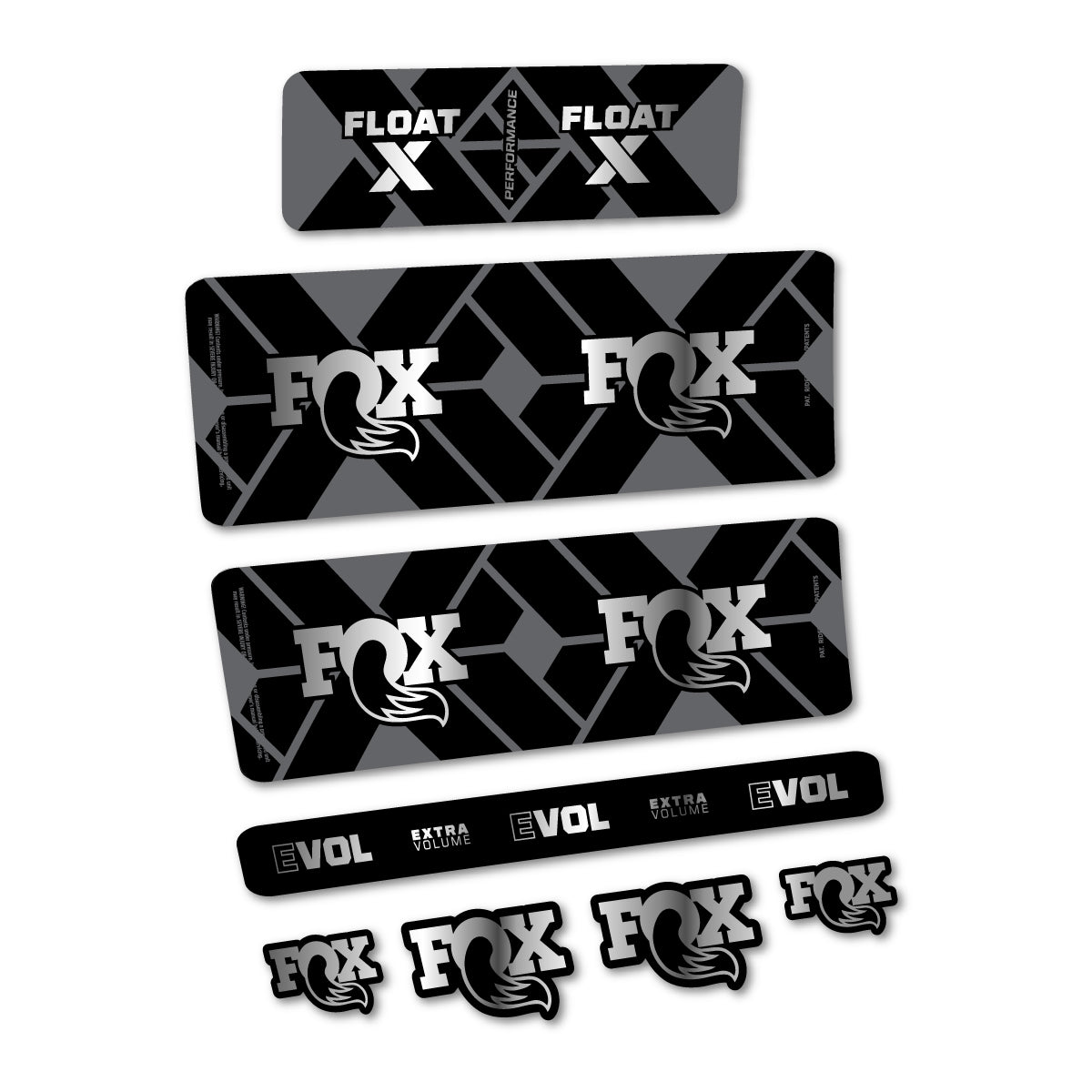 Stickers for Fox Float X Performance 2027, Rear Shock vinyl decals - Chrome Silver