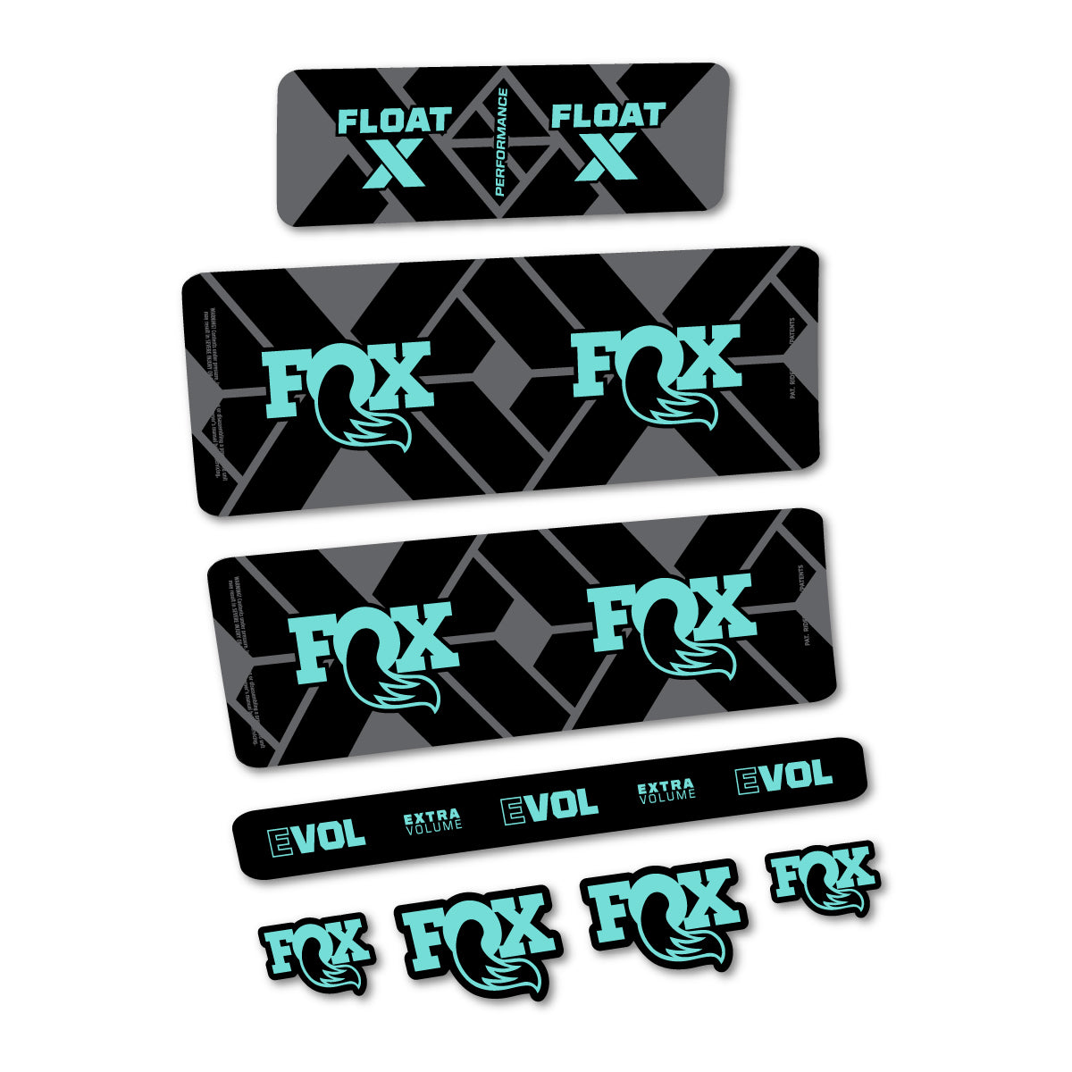 Stickers for Fox Float X Performance 2027, Rear Shock vinyl decals - Blue Green