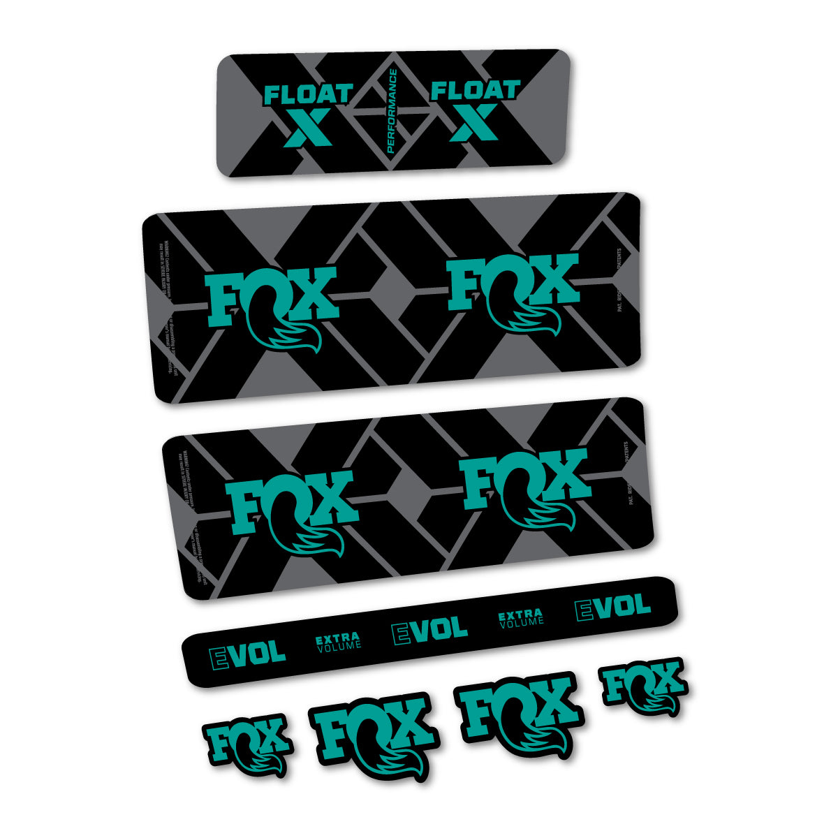 Stickers for Fox Float X Performance 2027, Rear Shock vinyl decals - Petrol Turquoise