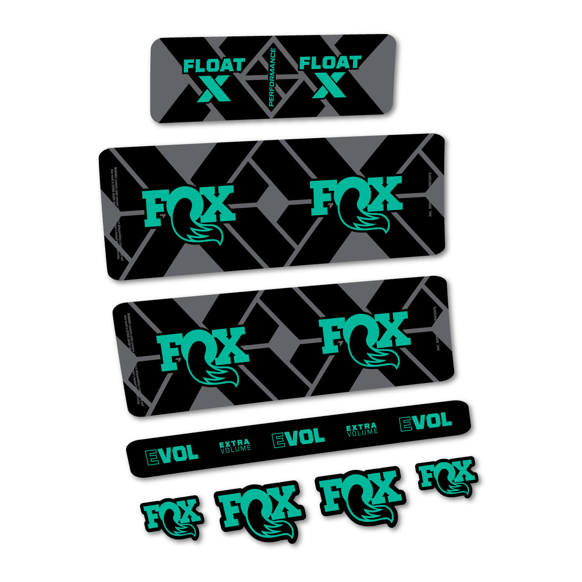 Stickers for Fox Float X Performance 2027, Rear Shock vinyl decals - Green Turquoise
