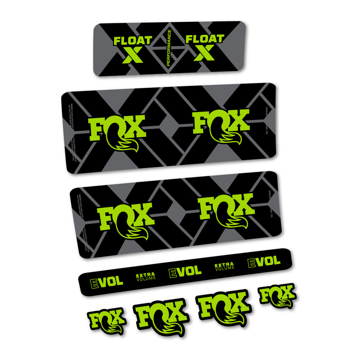 Stickers for Fox Float X Performance 2027, Rear Shock vinyl decals - Lime Green