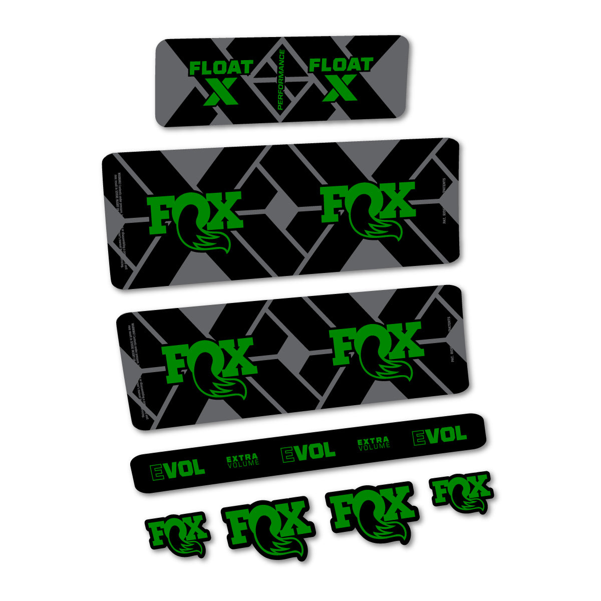 Stickers for Fox Float X Performance 2027, Rear Shock vinyl decals - Medium Green