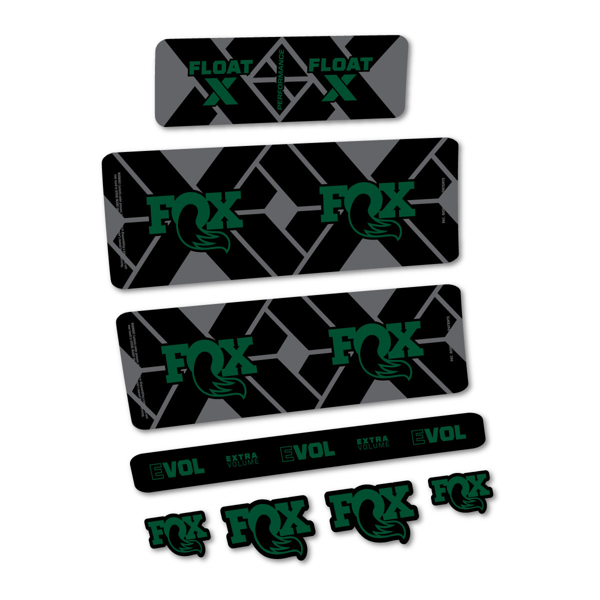 Stickers for Fox Float X Performance 2027, Rear Shock vinyl decals - Dark Green