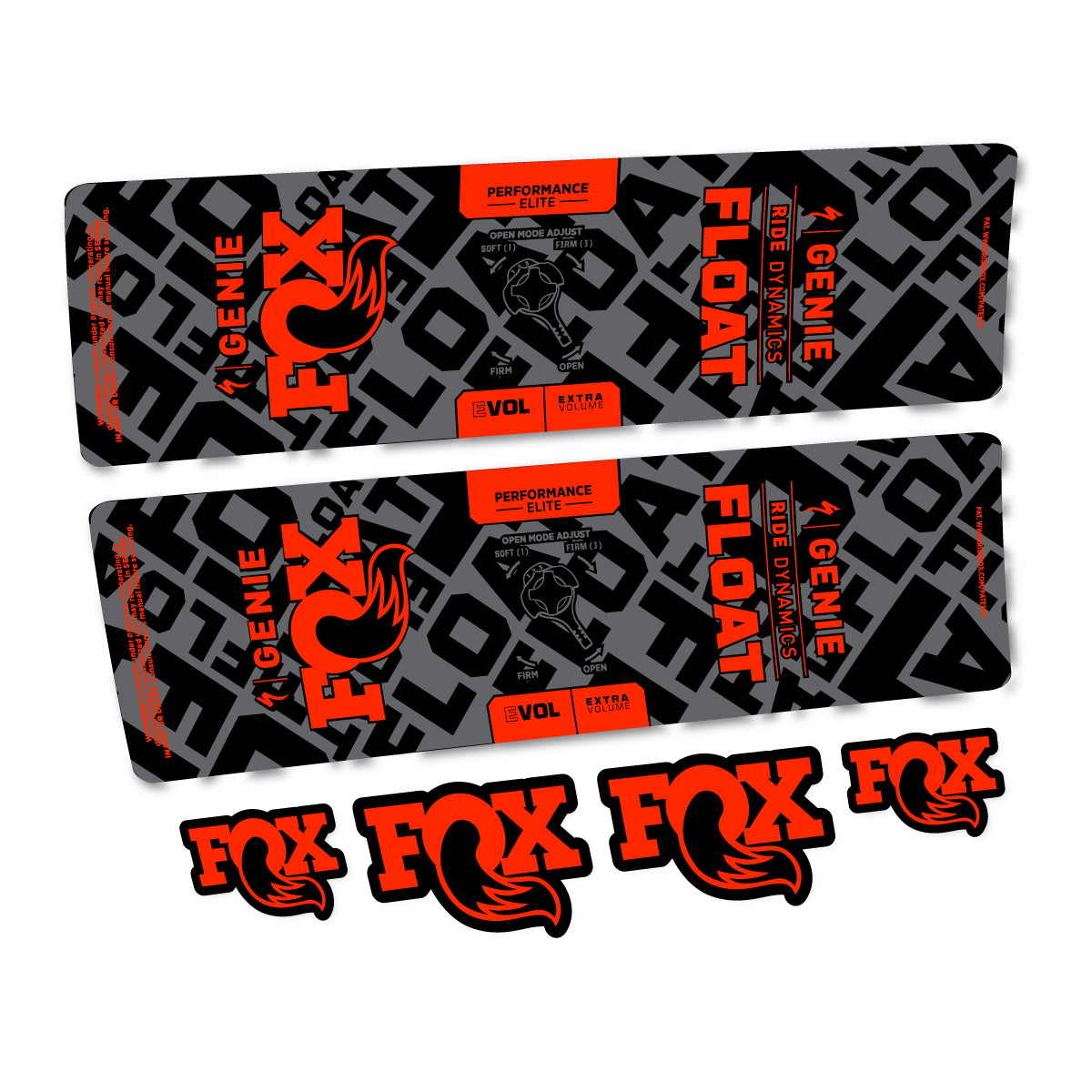 Compatible Stickers for Fox Float Genie Elite 2024-2025, Shock Absorber vinyl decals - Neon Red