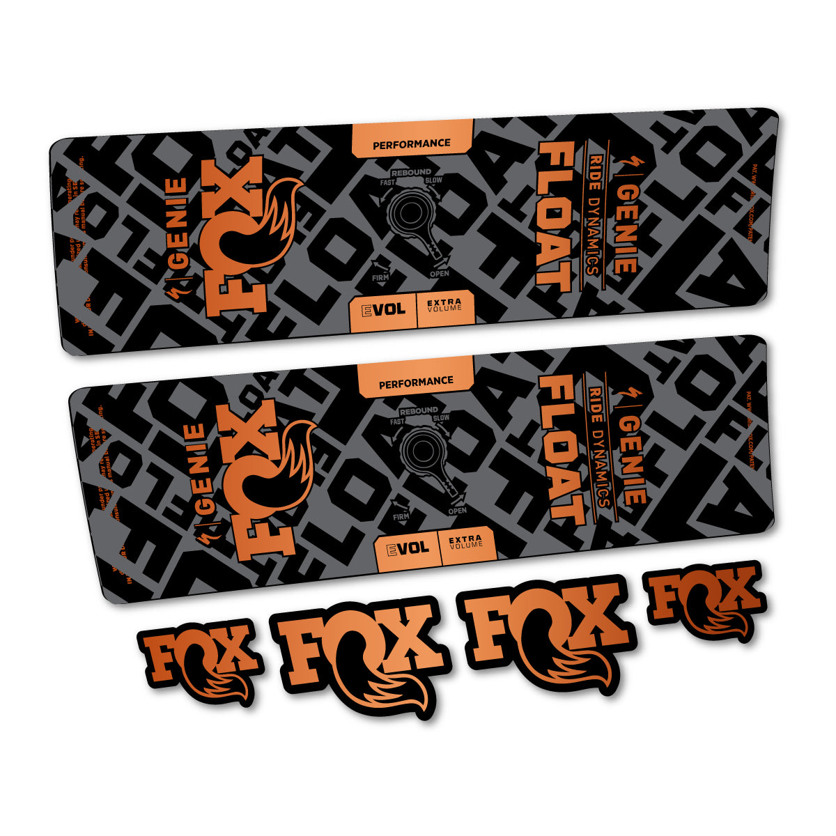 Compatible Stickers for Fox Float Genie Performance 2024-2025, Shock Absorber vinyl decals - Bronze