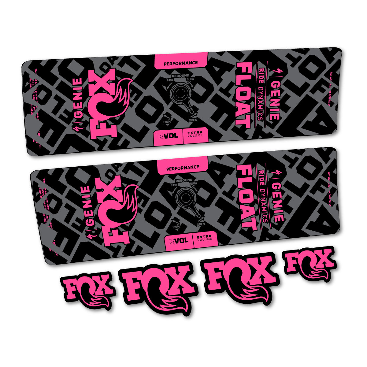 Compatible Stickers for Fox Float Genie Performance 2024-2025, Shock Absorber vinyl decals - Bubblegum Pink