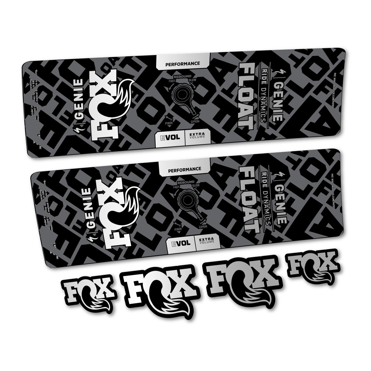 Compatible Stickers for Fox Float Genie Performance 2024-2025, Shock Absorber vinyl decals - Light Silver