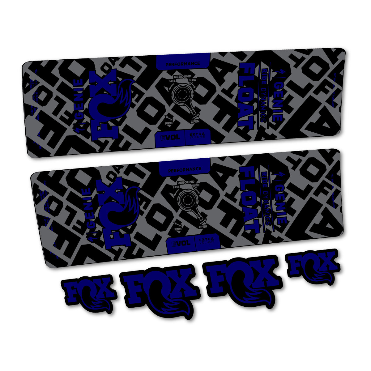 Compatible Stickers for Fox Float Genie Performance 2024-2025, Shock Absorber vinyl decals - Scandinavian Blue