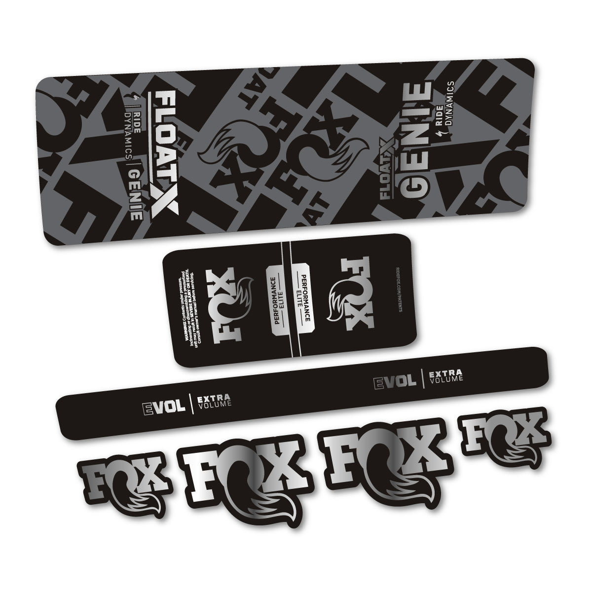 Compatible Stickers for Fox Float X Genie Elite 2025, Shock Absorber vinyl decals - Chrome Silver