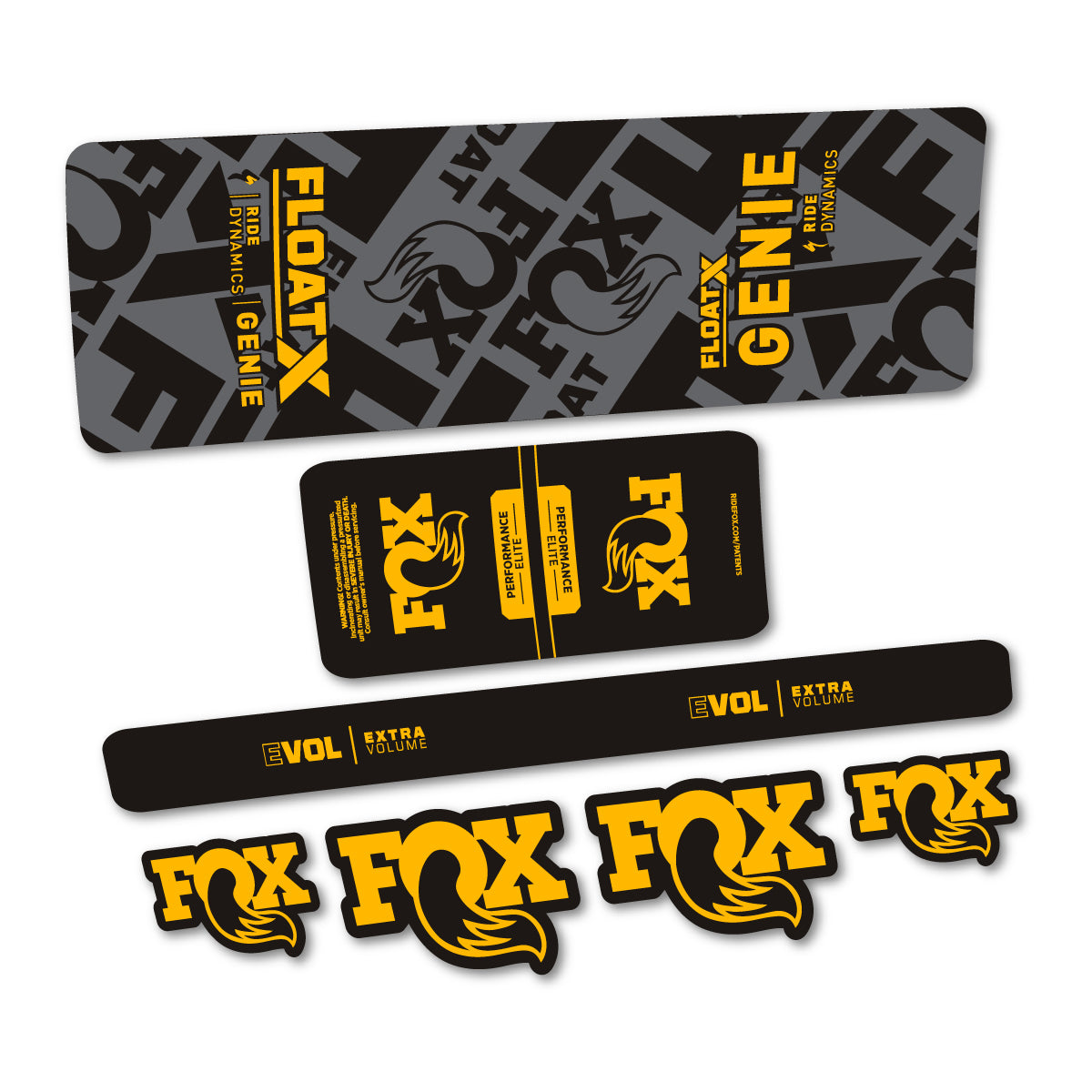 Compatible Stickers for Fox Float X Genie Elite 2025, Shock Absorber vinyl decals - Medium Yellow
