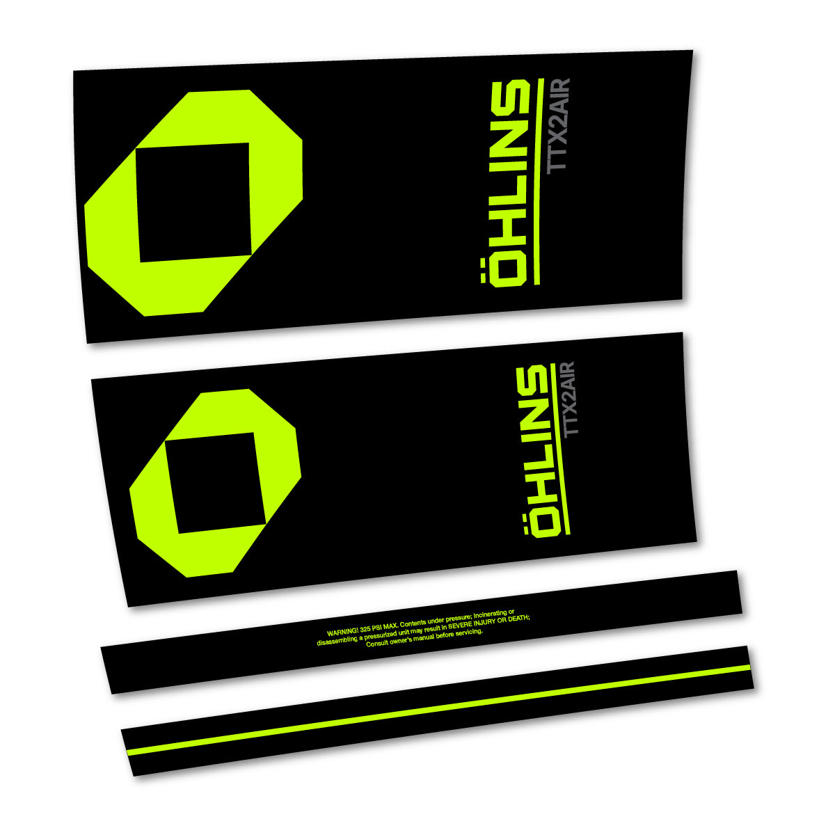 Stickers for Öhlins TTX2 AIR M.2 2027, Rear Shock vinyl decals - Lime Neon