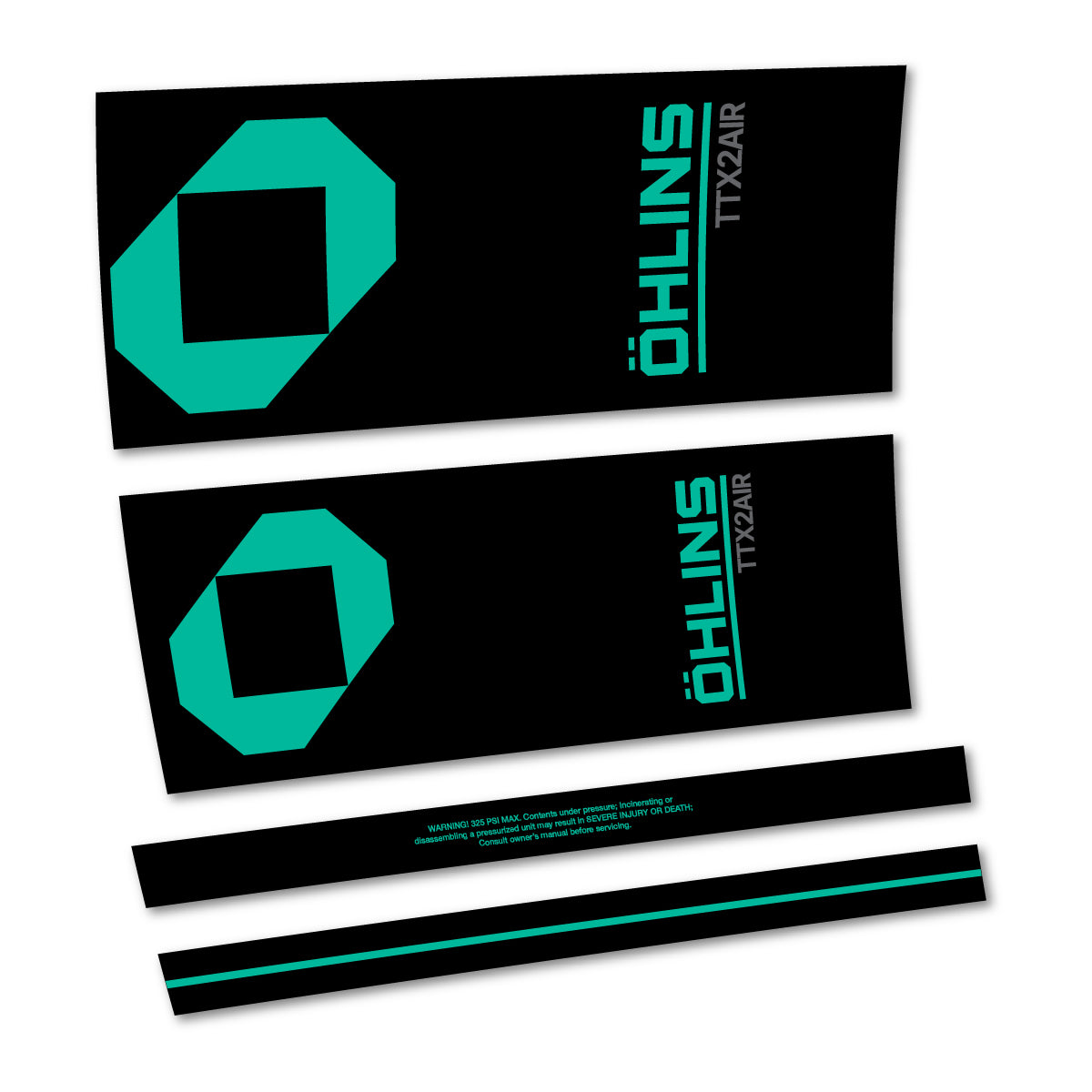 Stickers for Öhlins TTX2 AIR M.2 2027, Rear Shock vinyl decals - Green Turquoise