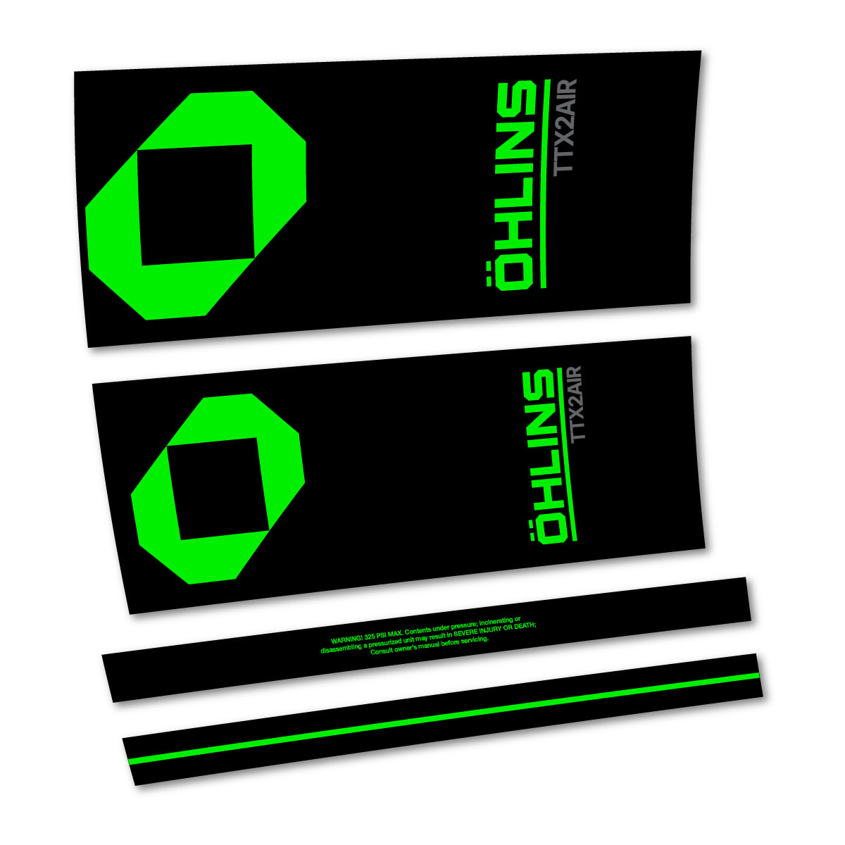 Stickers for Öhlins TTX2 AIR M.2 2027, Rear Shock vinyl decals - Neon Green