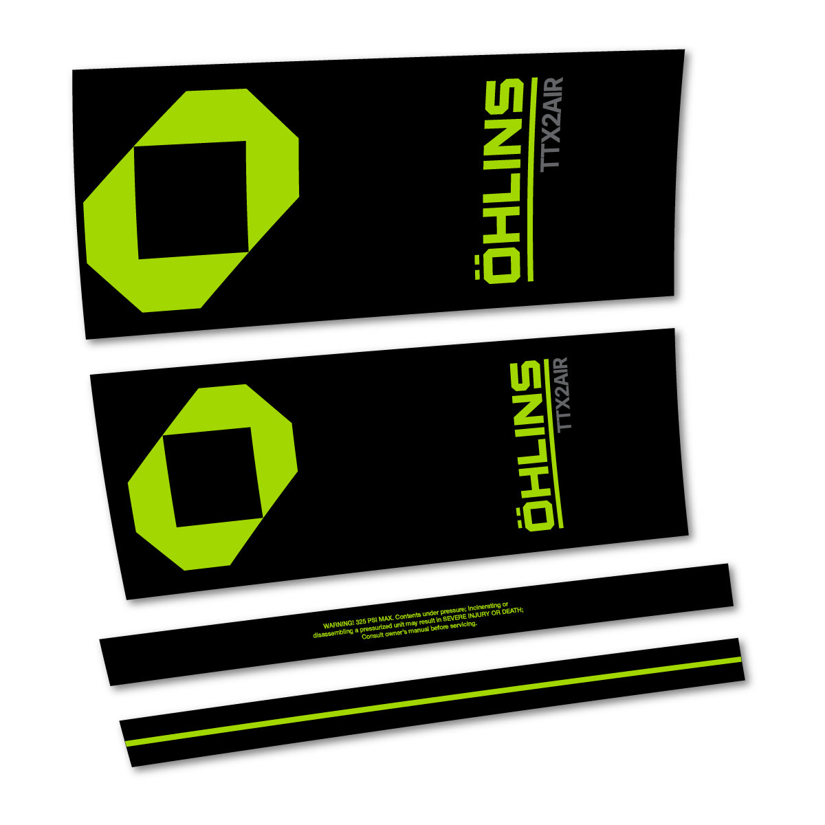Stickers for Öhlins TTX2 AIR M.2 2027, Rear Shock vinyl decals - Lime Green