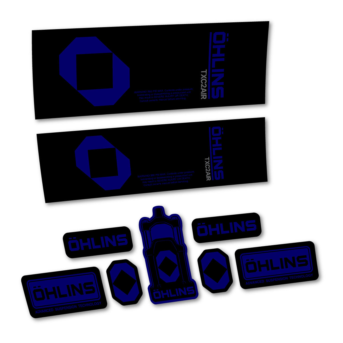 Stickers for Öhlins TXC2 AIR 2027, Rear Shock vinyl decals - Scandinavian Blue