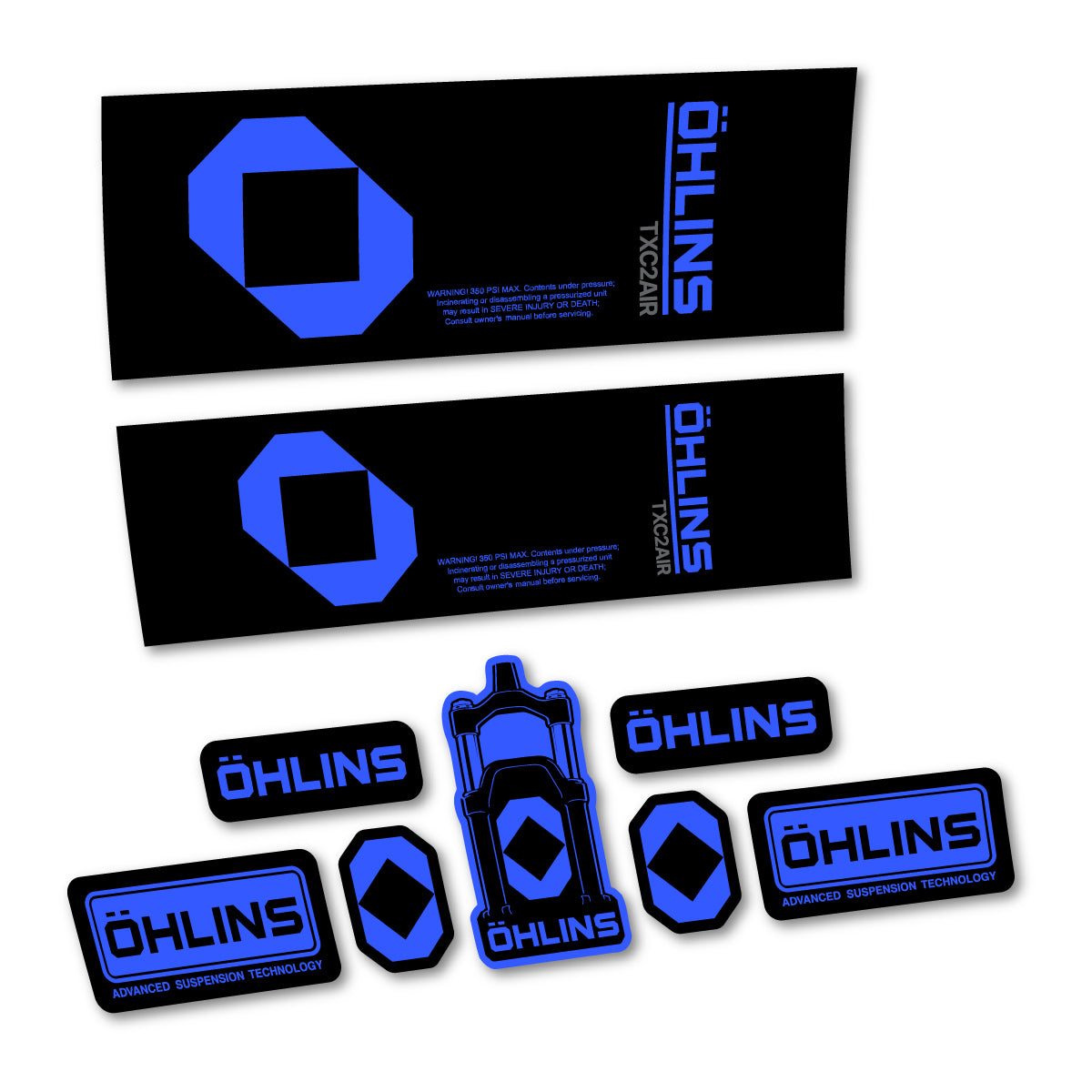 Stickers for Öhlins TXC2 AIR 2027, Rear Shock vinyl decals - Medium Blue