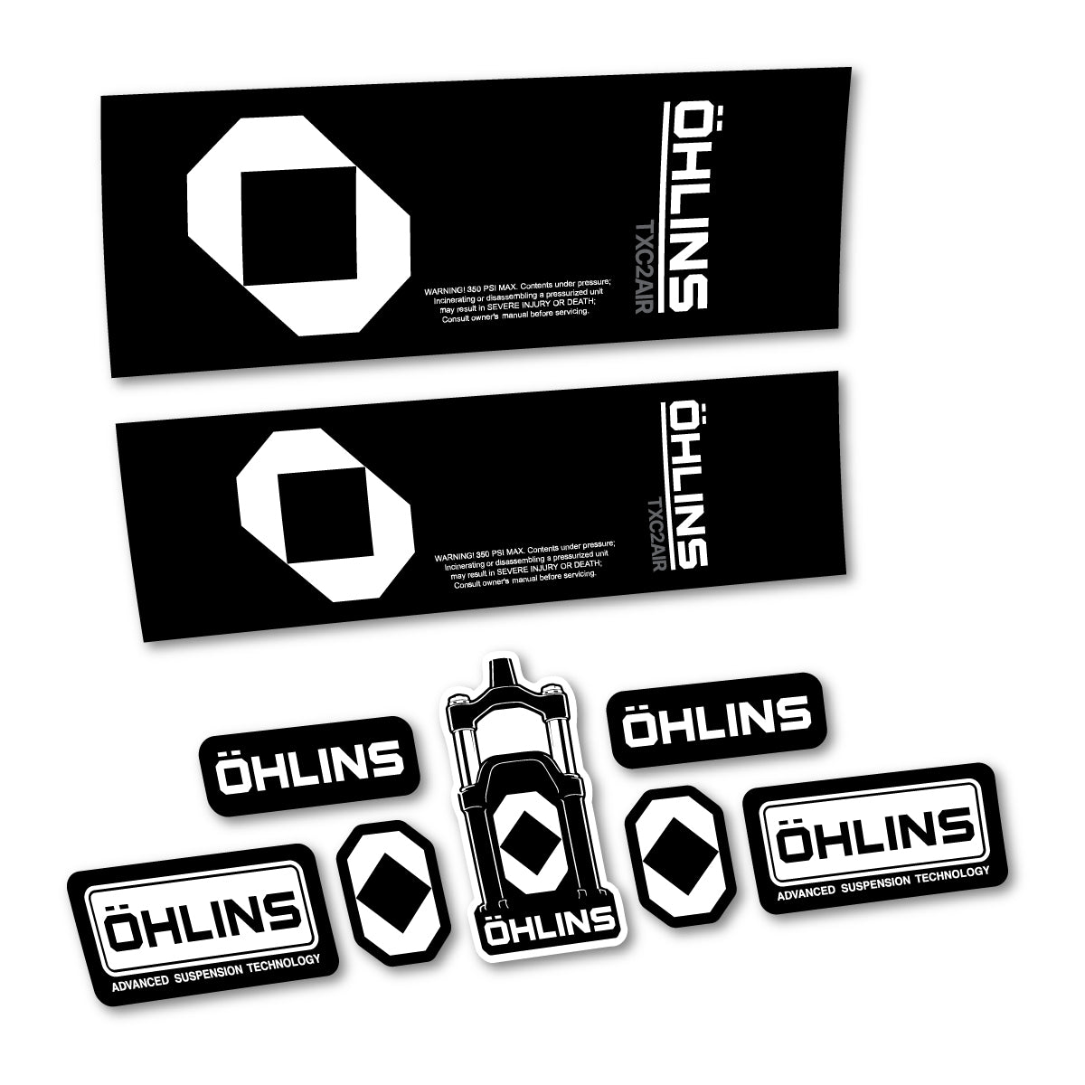 Stickers for Öhlins TXC2 AIR 2027, Rear Shock vinyl decals - White