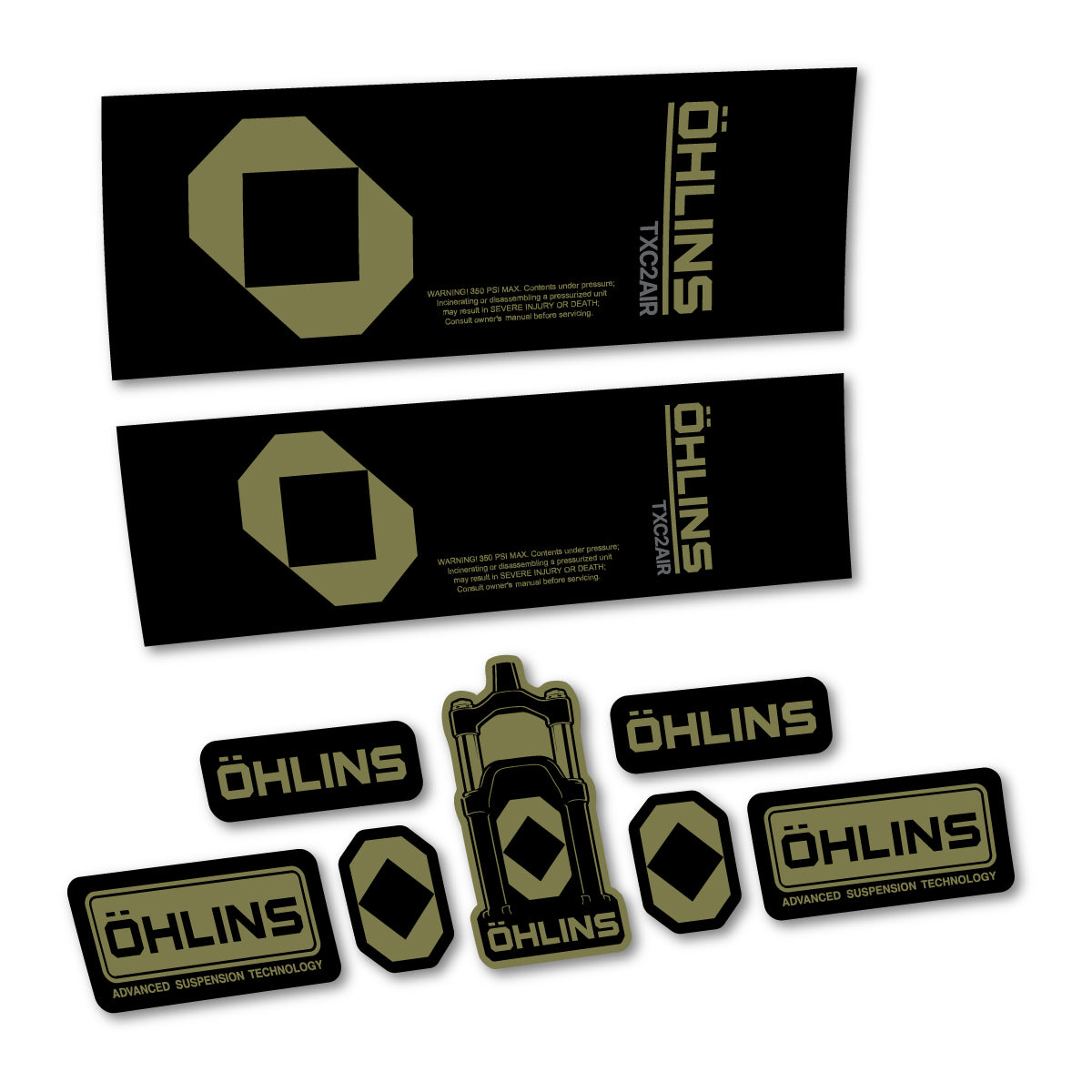 Stickers for Öhlins TXC2 AIR 2027, Rear Shock vinyl decals - Khaki