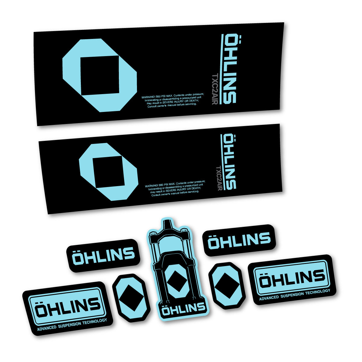 Stickers for Öhlins TXC2 AIR 2027, Rear Shock vinyl decals - Sky Blue