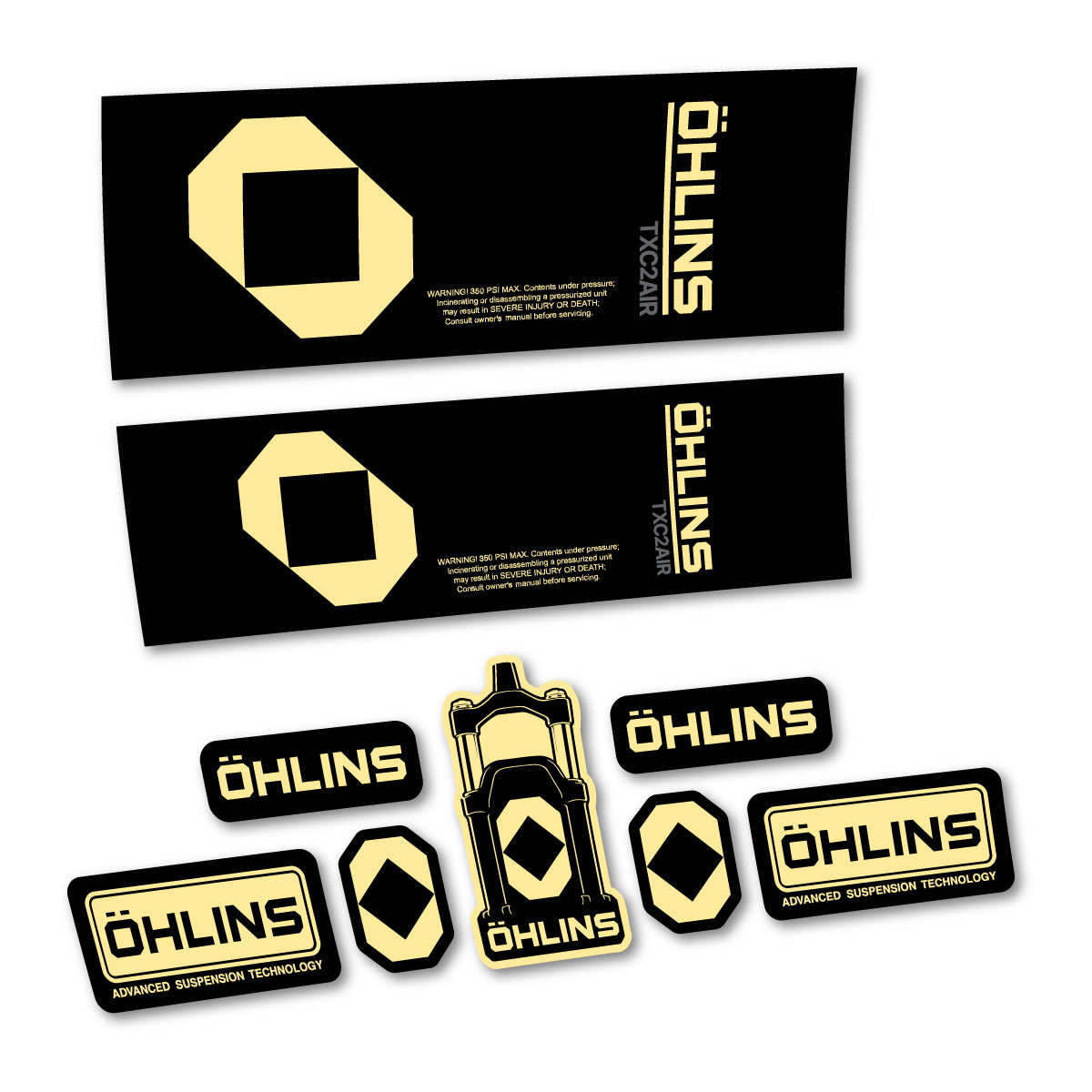 Stickers for Öhlins TXC2 AIR 2027, Rear Shock vinyl decals - Cream
