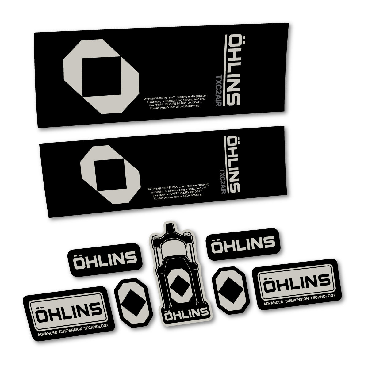 Stickers for Öhlins TXC2 AIR 2027, Rear Shock vinyl decals - Light Grey
