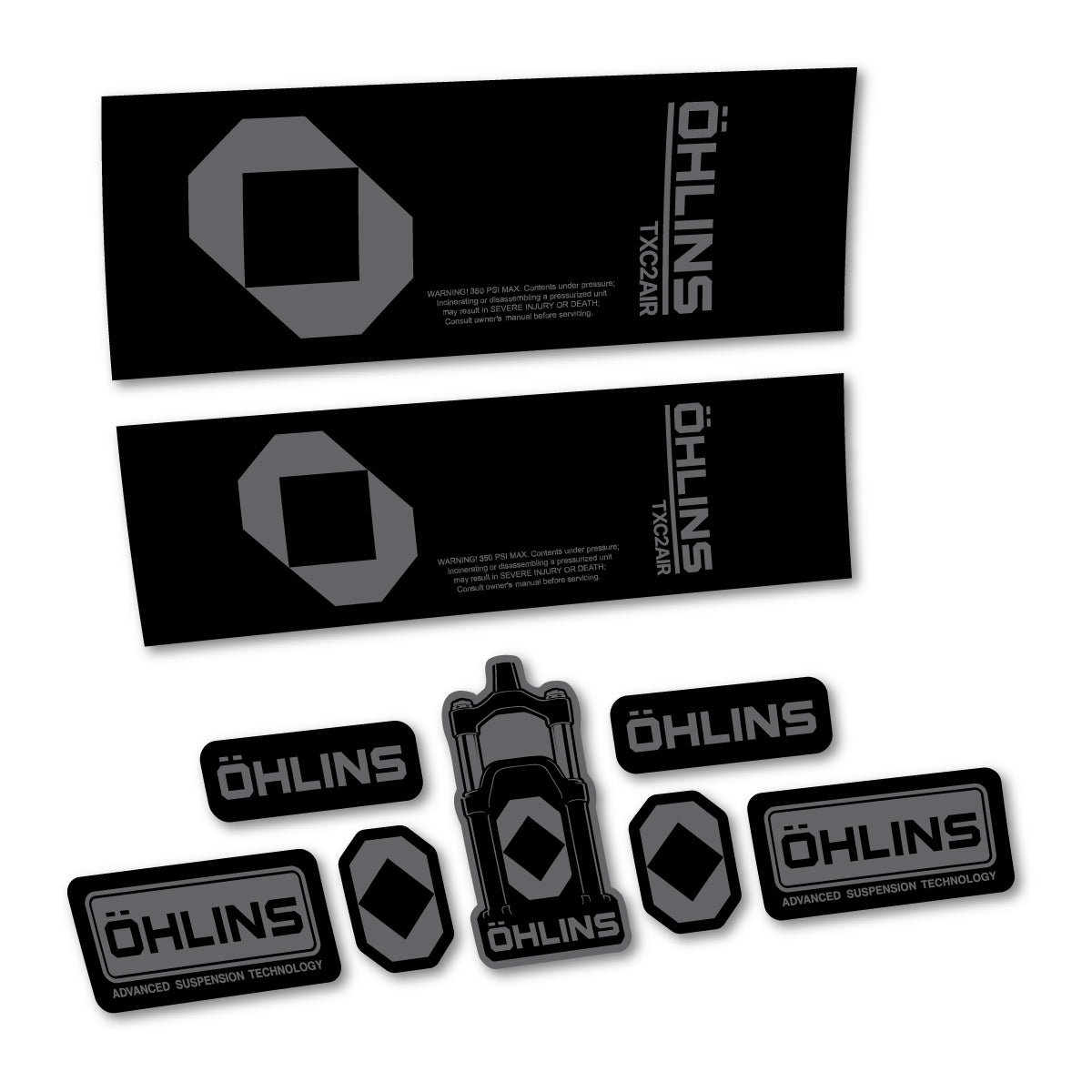 Stickers for Öhlins TXC2 AIR 2027, Rear Shock vinyl decals - Medium Grey