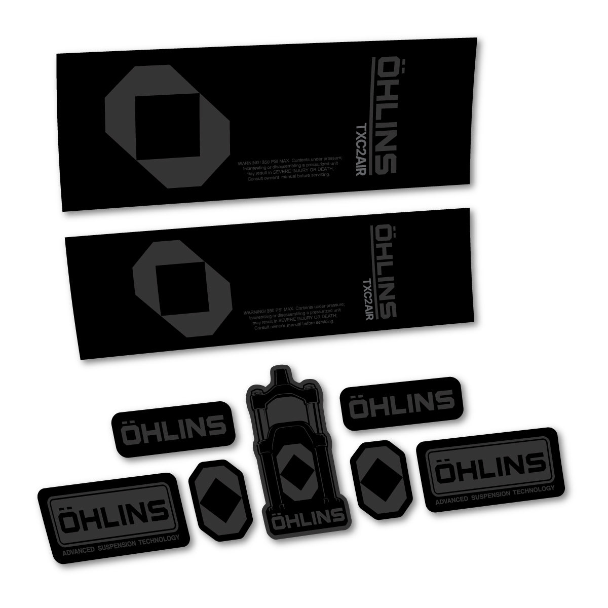 Stickers for Öhlins TXC2 AIR 2027, Rear Shock vinyl decals - Very Dark Grey