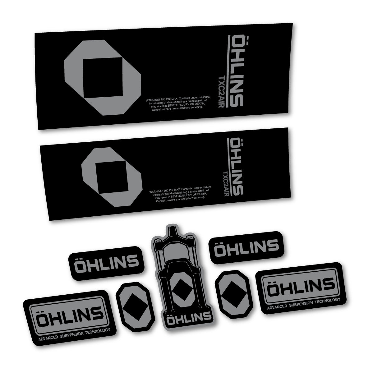 Stickers for Öhlins TXC2 AIR 2027, Rear Shock vinyl decals - Traffic Grey