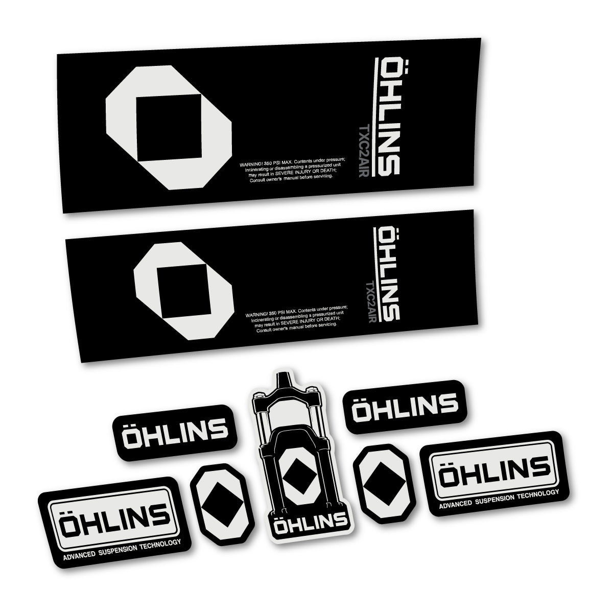 Stickers for Öhlins TXC2 AIR 2027, Rear Shock vinyl decals - Pearl Grey