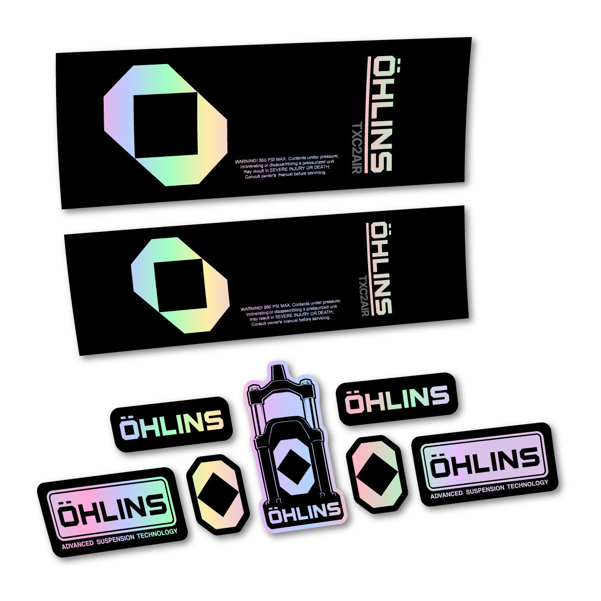 Stickers for Öhlins TXC2 AIR 2027, Rear Shock vinyl decals - Hollographic