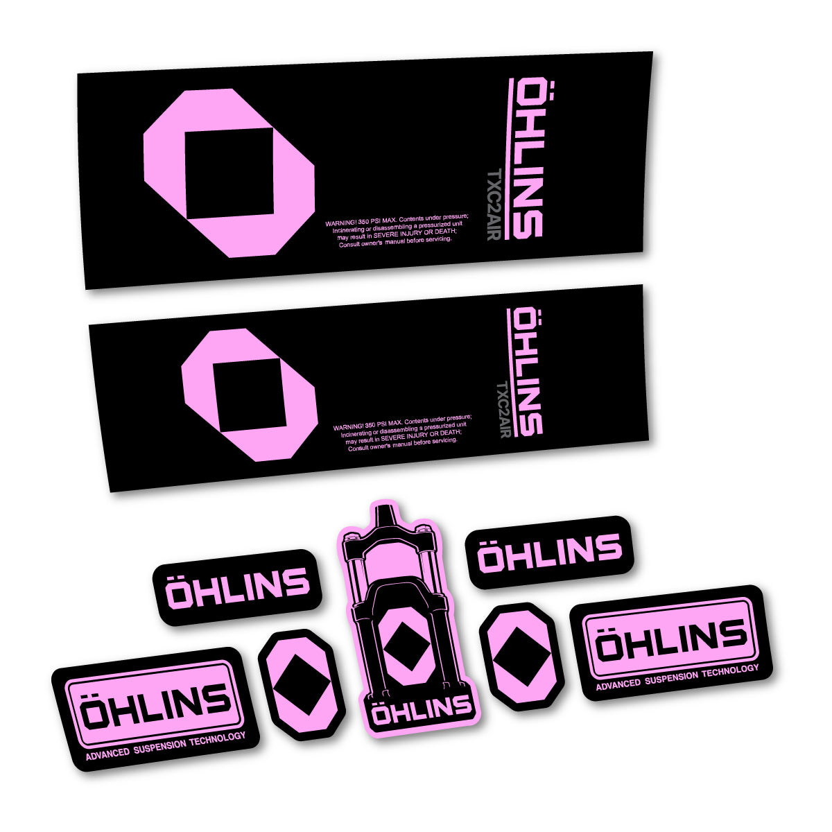 Stickers for Öhlins TXC2 AIR 2027, Rear Shock vinyl decals - Light Lilac