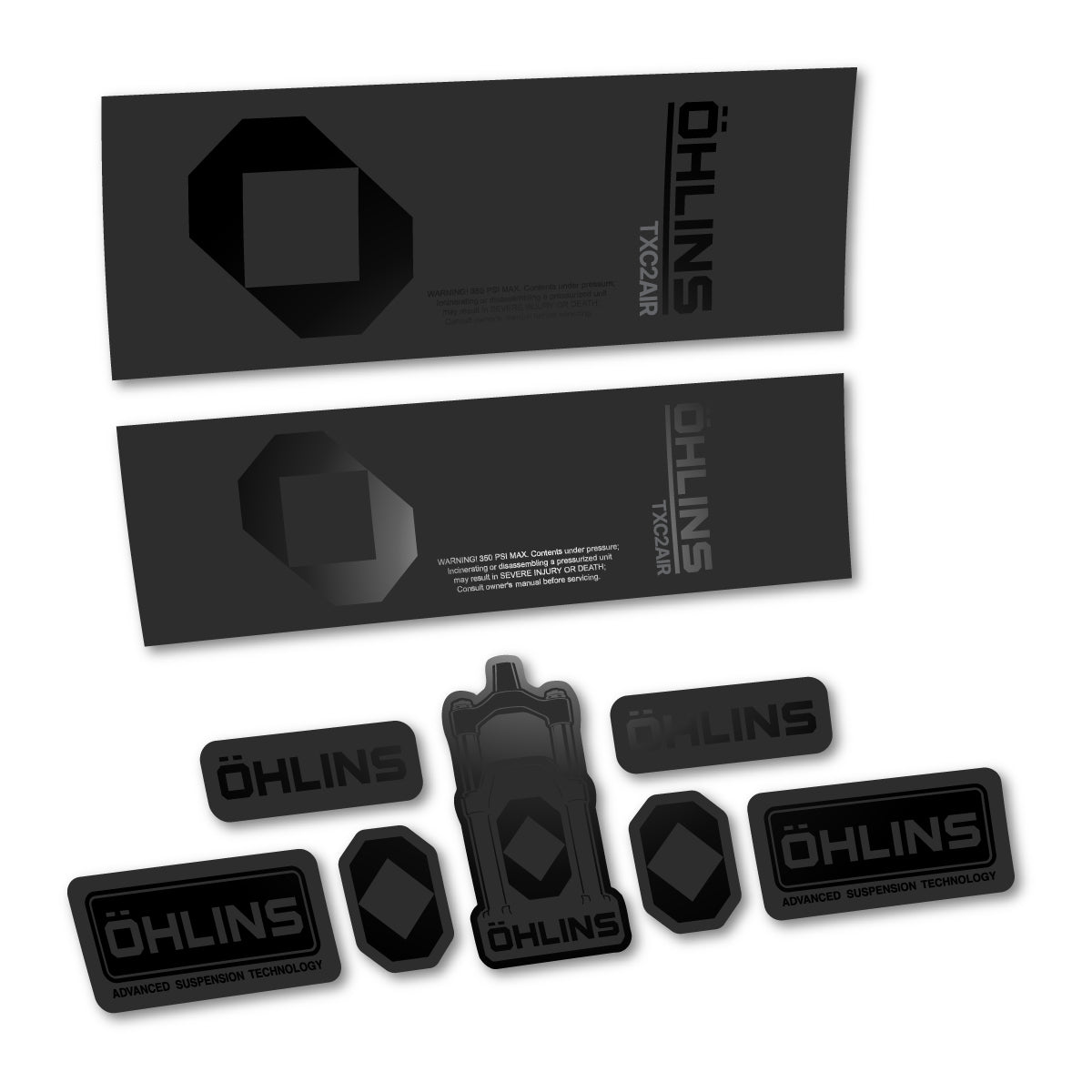 Stickers for Öhlins TXC2 AIR 2027, Rear Shock vinyl decals - Black