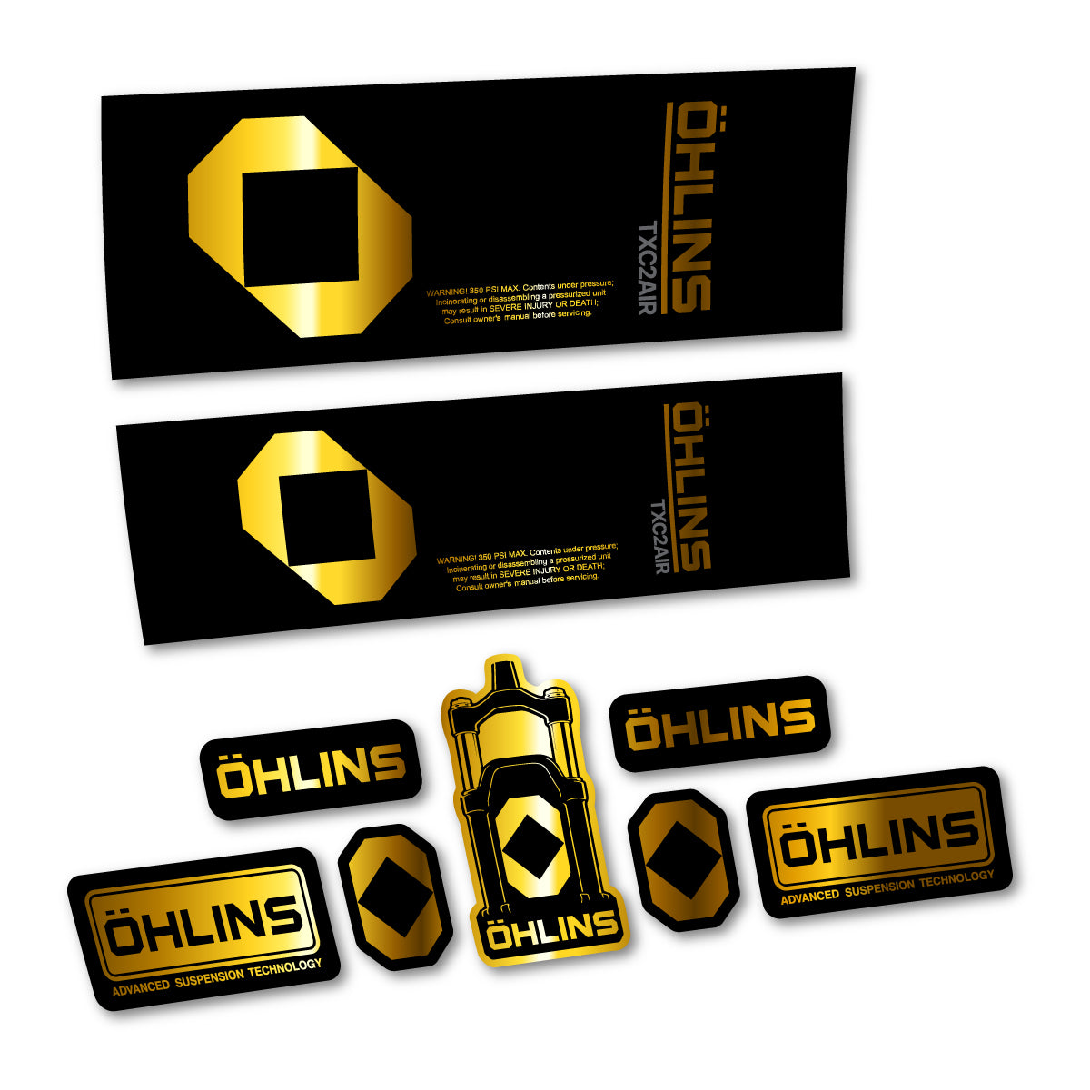 Stickers for Öhlins TXC2 AIR 2027, Rear Shock vinyl decals - Chrome Gold