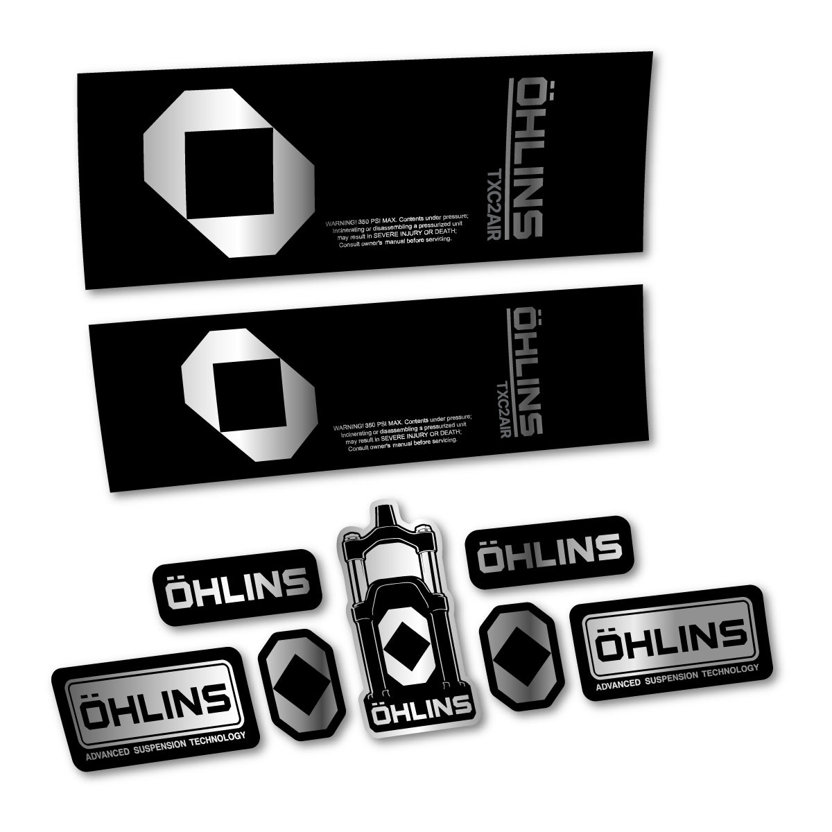 Stickers for Öhlins TXC2 AIR 2027, Rear Shock vinyl decals - Chrome Silver