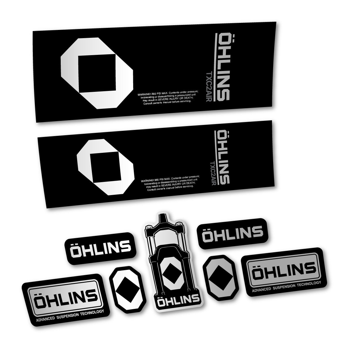 Stickers for Öhlins TXC2 AIR 2027, Rear Shock vinyl decals - Light Silver