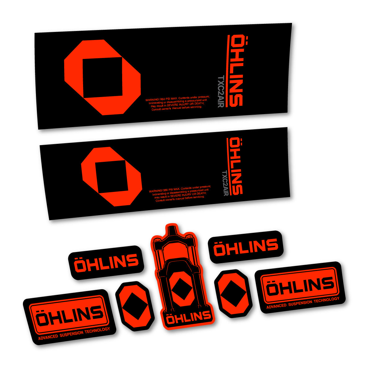 Stickers for Öhlins TXC2 AIR 2027, Rear Shock vinyl decals - Neon Red