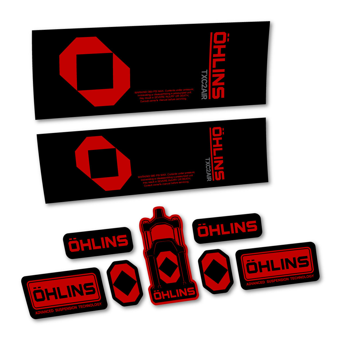 Stickers for Öhlins TXC2 AIR 2027, Rear Shock vinyl decals - Medium Red