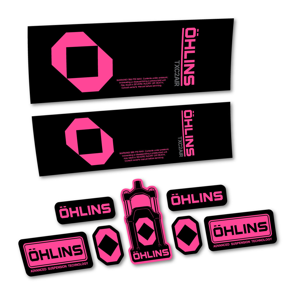 Stickers for Öhlins TXC2 AIR 2027, Rear Shock vinyl decals - Bubblegum Pink