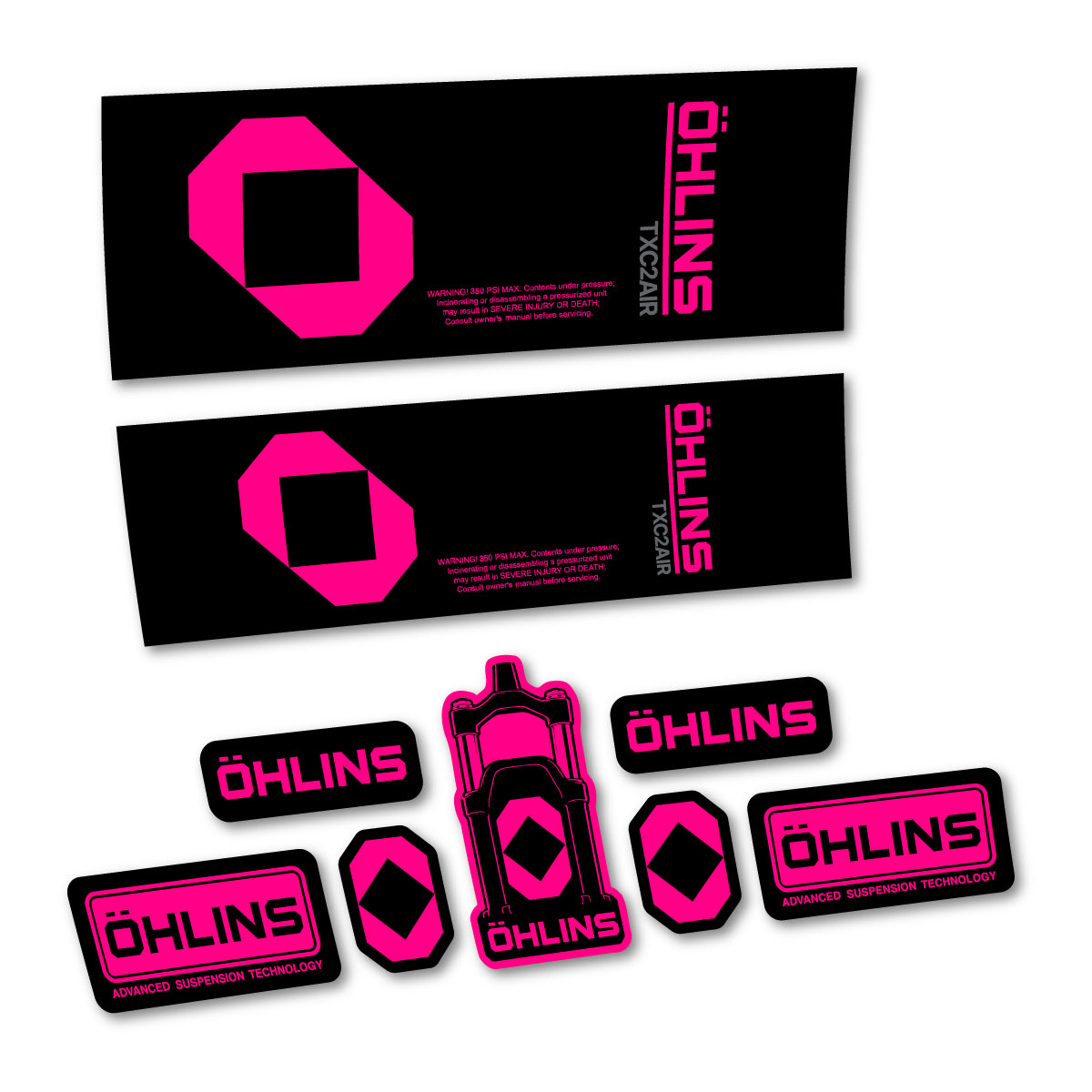 Stickers for Öhlins TXC2 AIR 2027, Rear Shock vinyl decals - Fuchsia