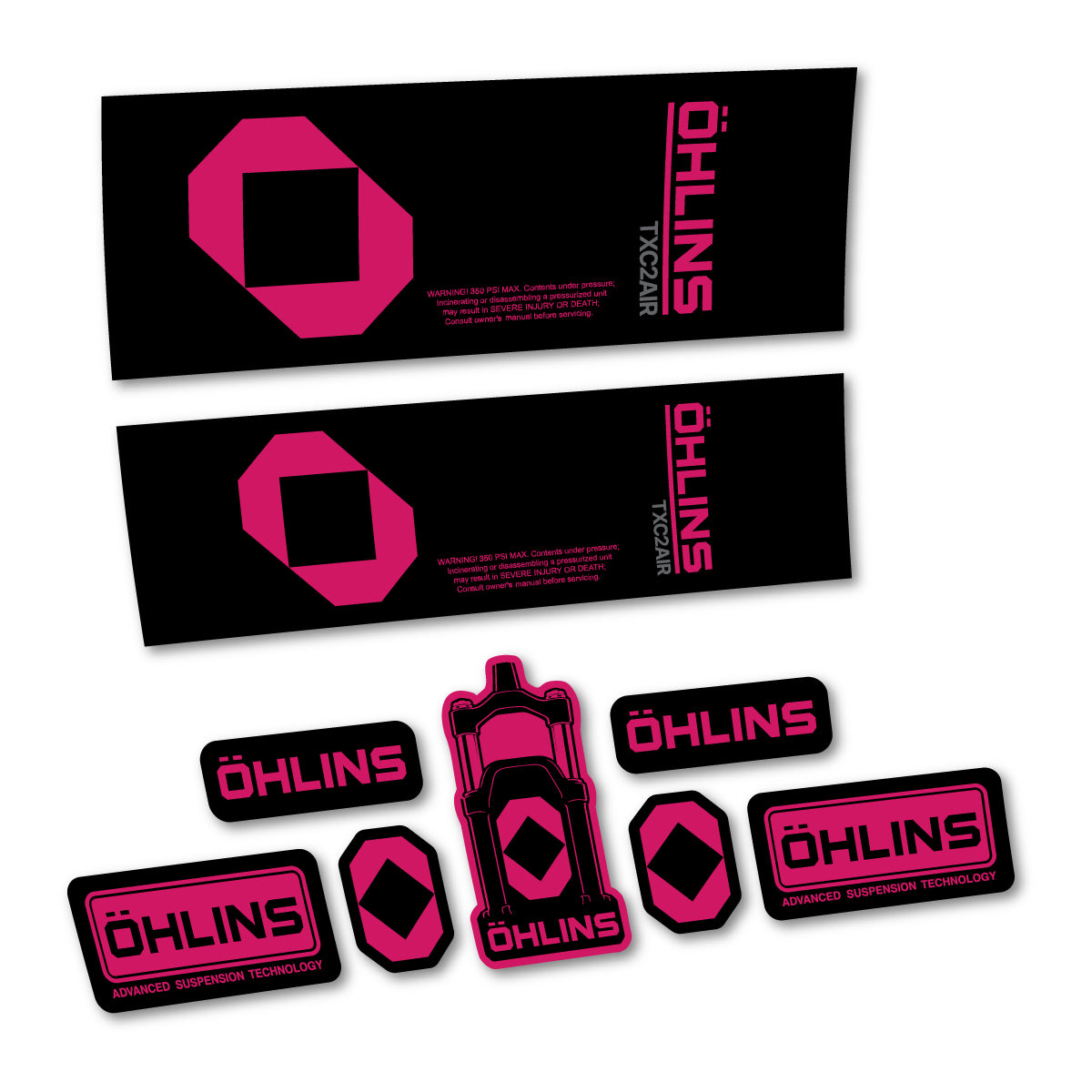 Stickers for Öhlins TXC2 AIR 2027, Rear Shock vinyl decals - Dark Pink