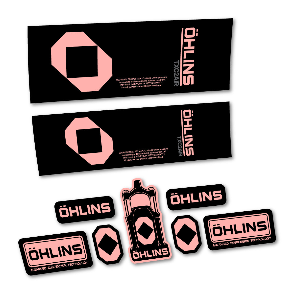 Stickers for Öhlins TXC2 AIR 2027, Rear Shock vinyl decals - Salmon Pink