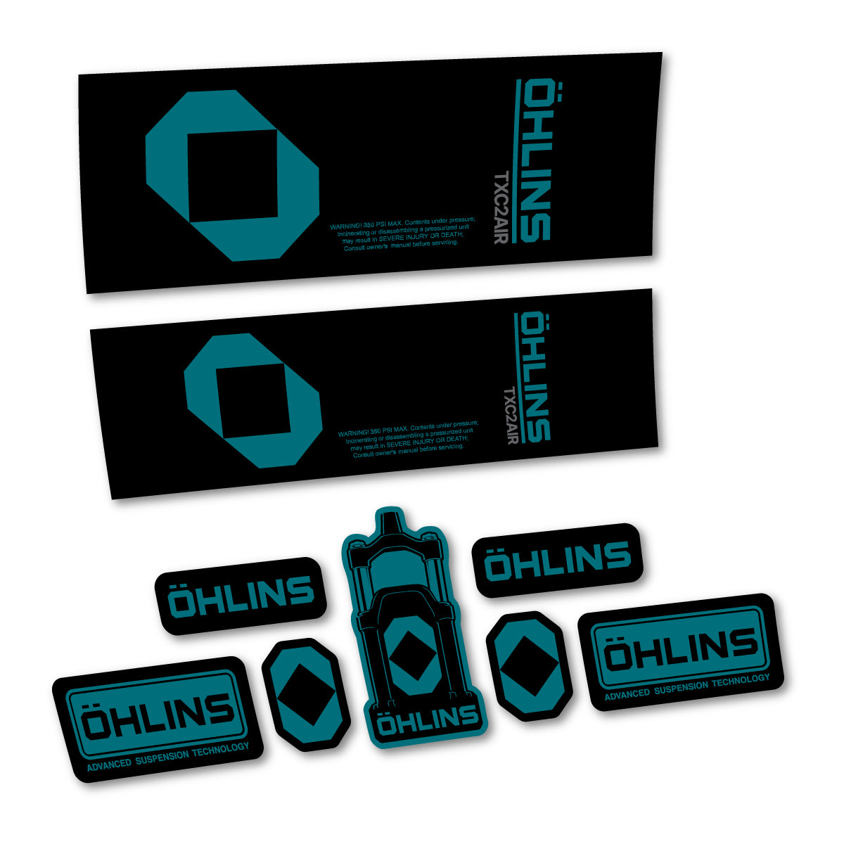 Stickers for Öhlins TXC2 AIR 2027, Rear Shock vinyl decals - Dark Turquoise