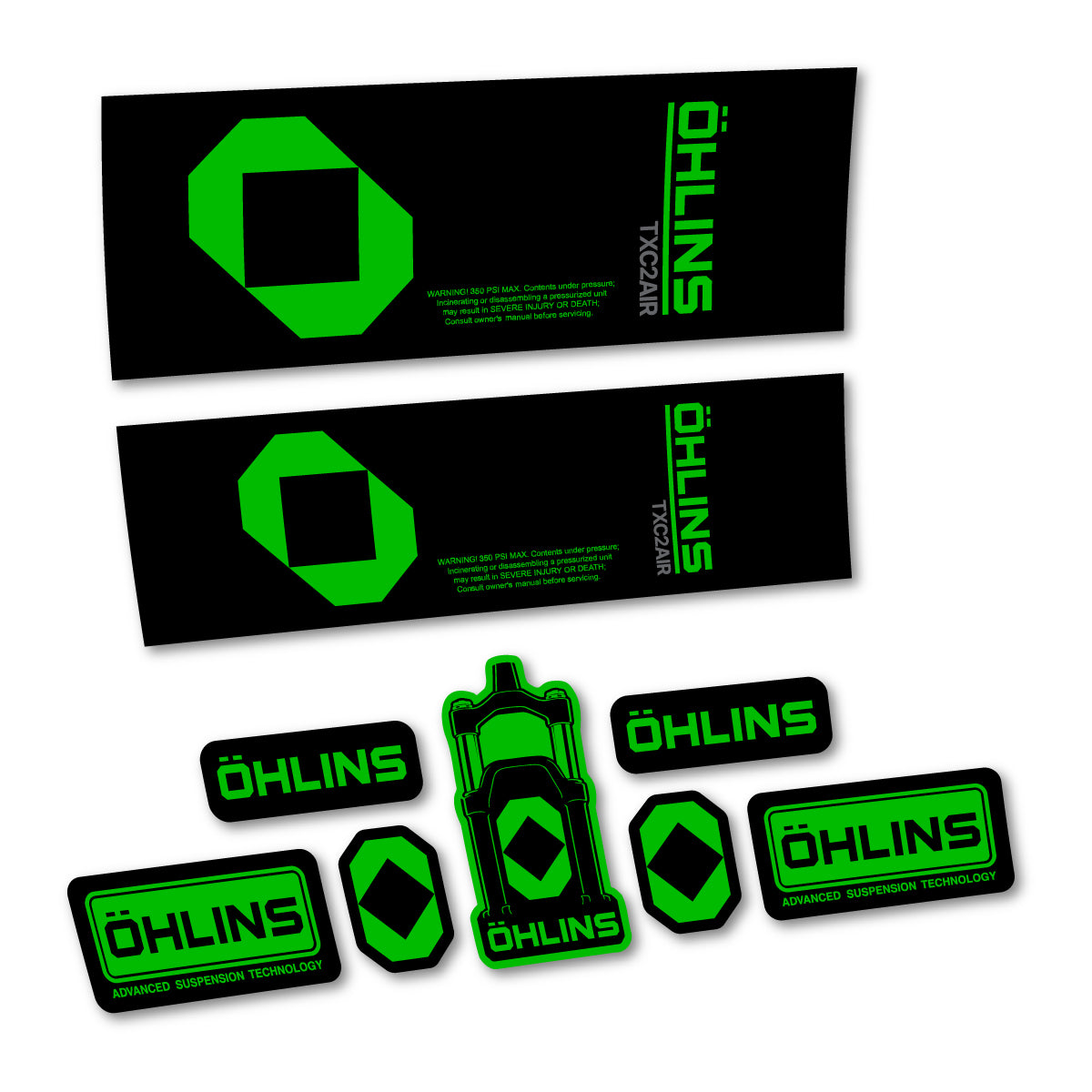 Stickers for Öhlins TXC2 AIR 2027, Rear Shock vinyl decals - Grass Green