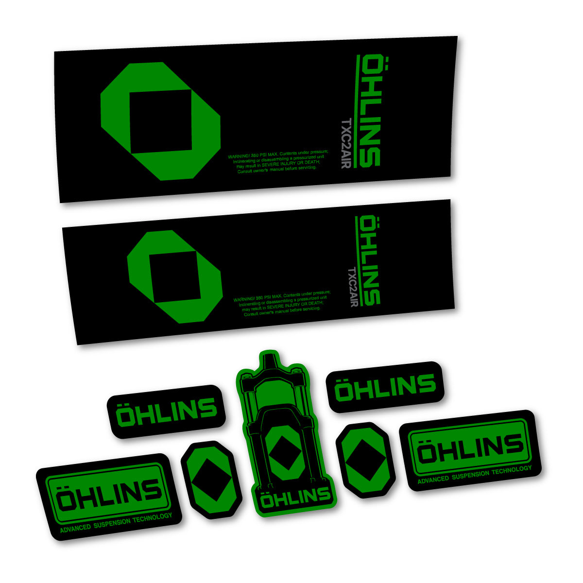 Stickers for Öhlins TXC2 AIR 2027, Rear Shock vinyl decals - Medium Green
