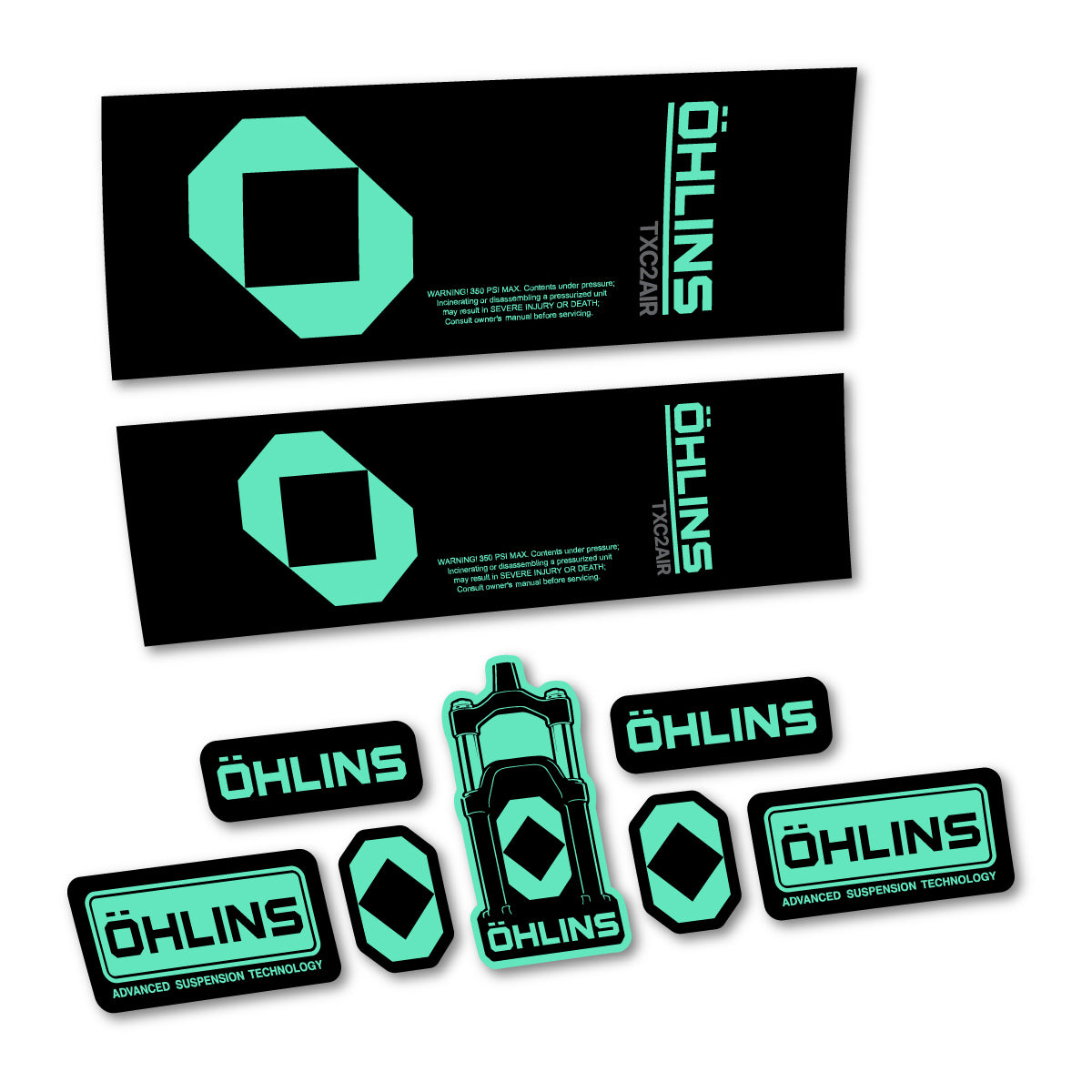 Stickers for Öhlins TXC2 AIR 2027, Rear Shock vinyl decals - Mint