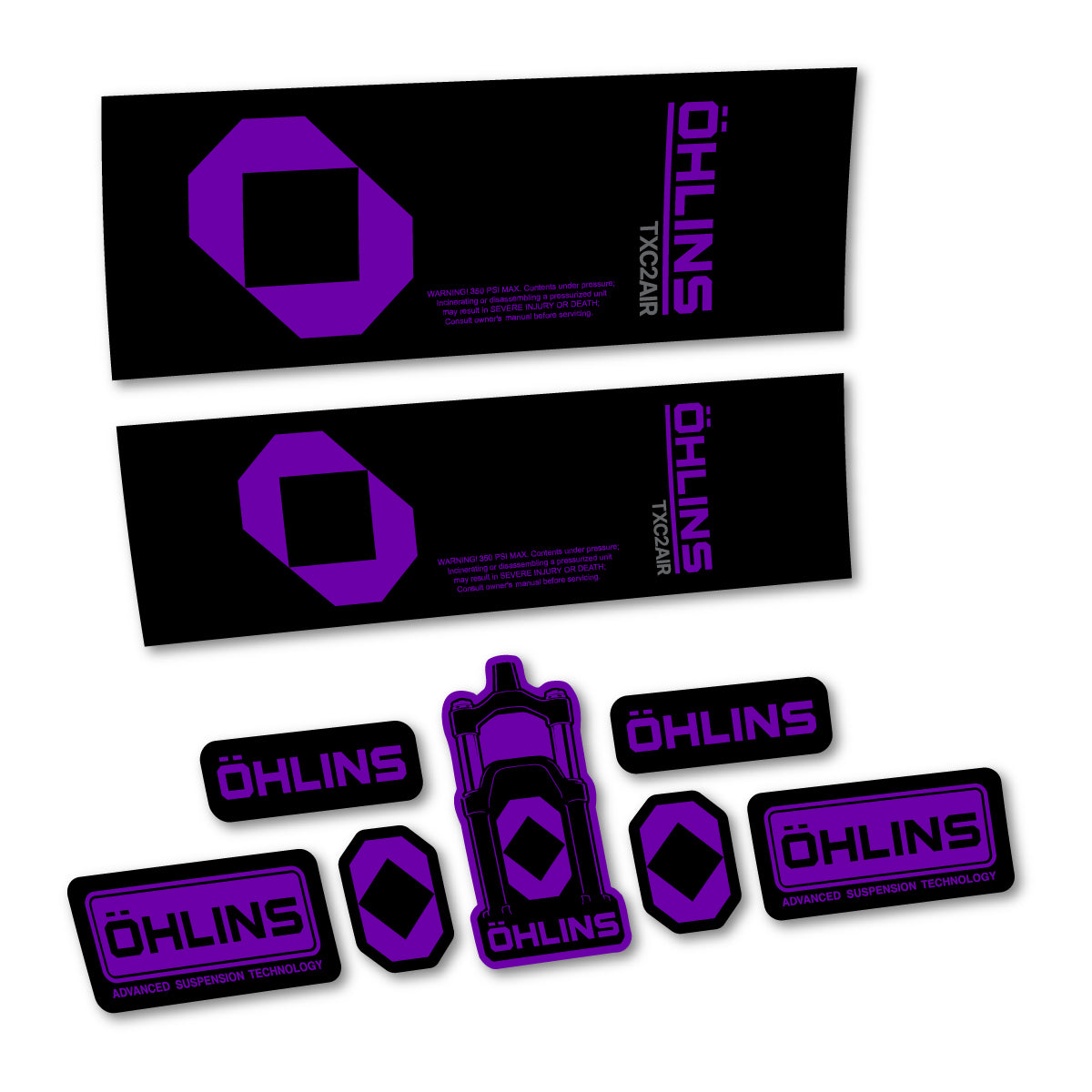 Stickers for Öhlins TXC2 AIR 2027, Rear Shock vinyl decals - Violet